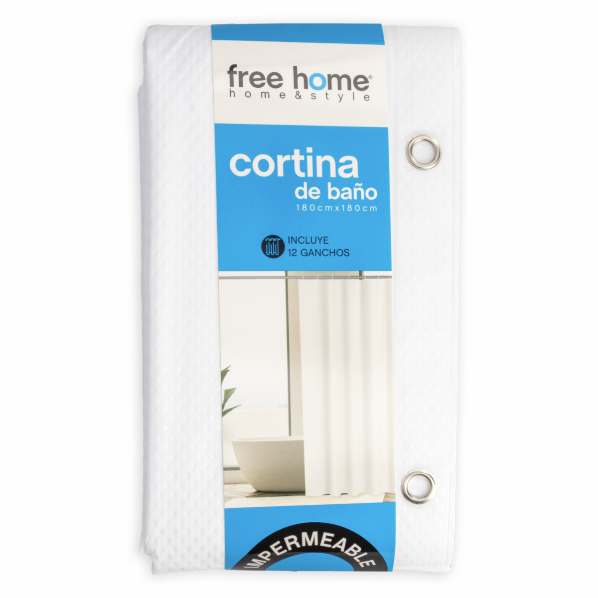 Cortina De Baño Básica Con Relieve Blanco FREE HOME 180X180 CM
