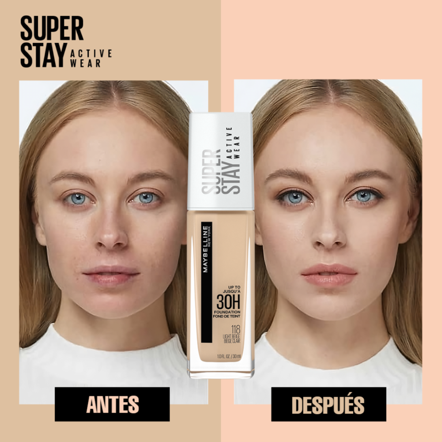 Base De Maquillaje Líquida Super Stay Active Wear Tono 120 Classic Ivory MAYBELLINE NEW YORK