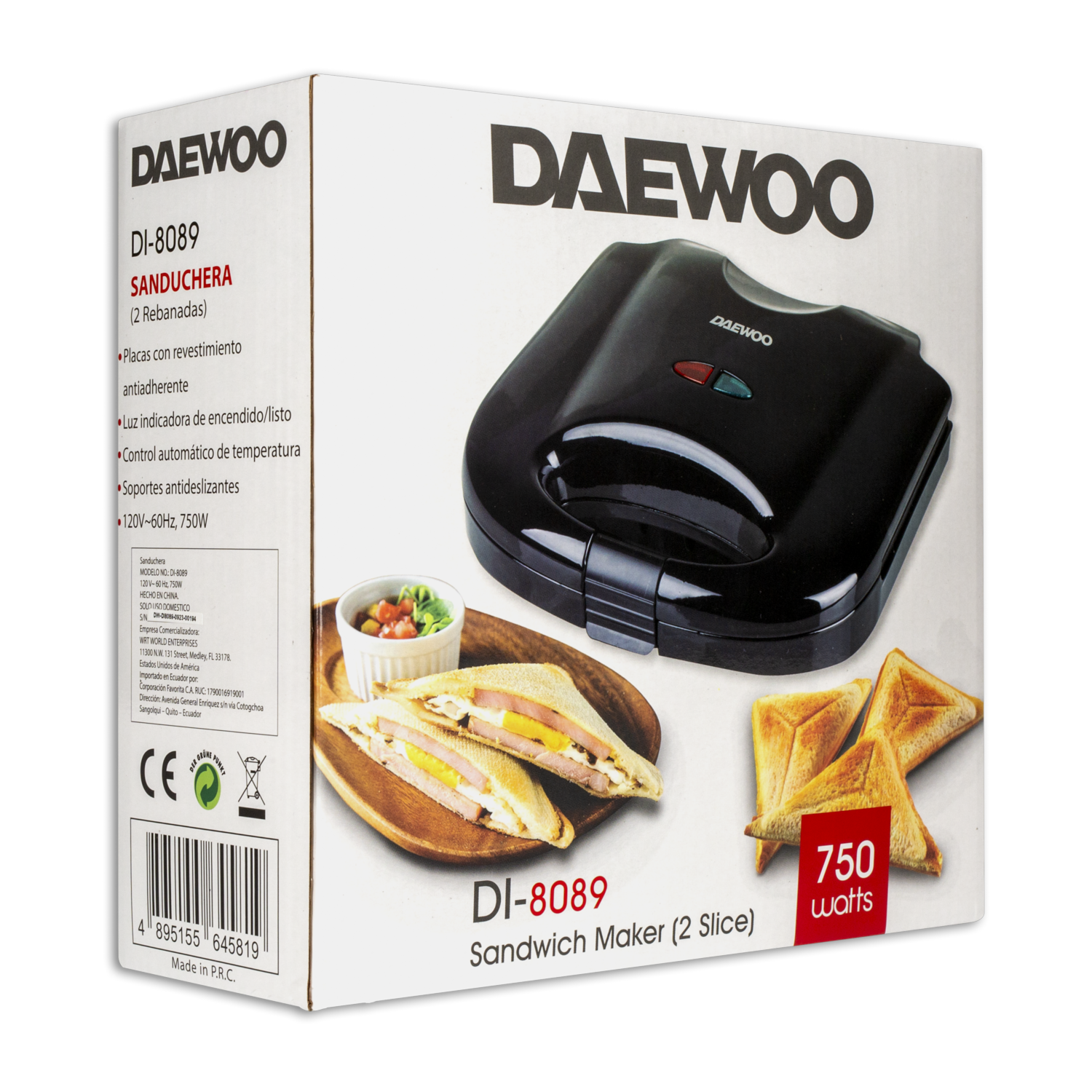 Sanduchera Con Planchas Antiadherentes Modelo DI-8089 DAEWOO 120V