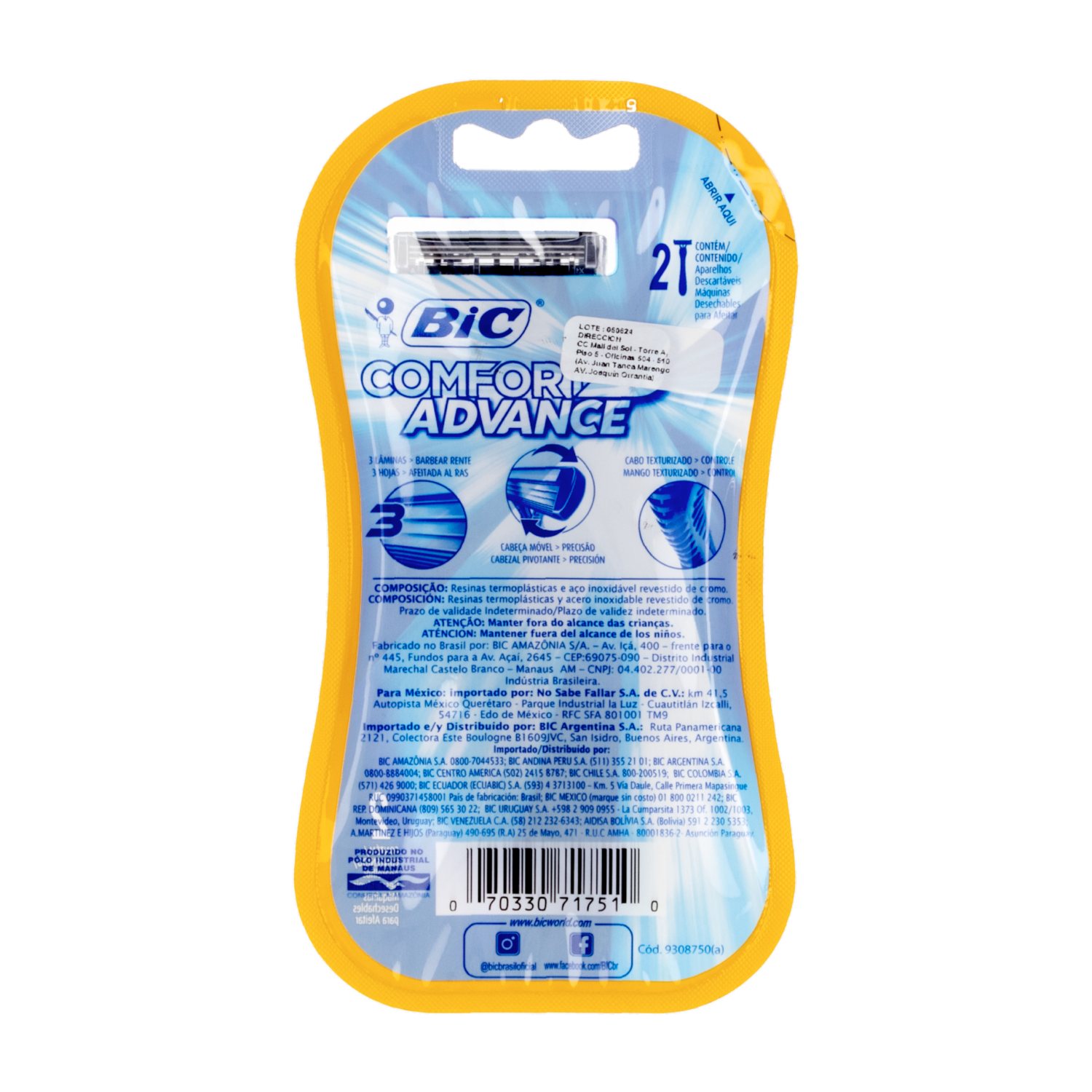Afeitadora Desechable Comfort 3 Advance BIC X 2 Uds