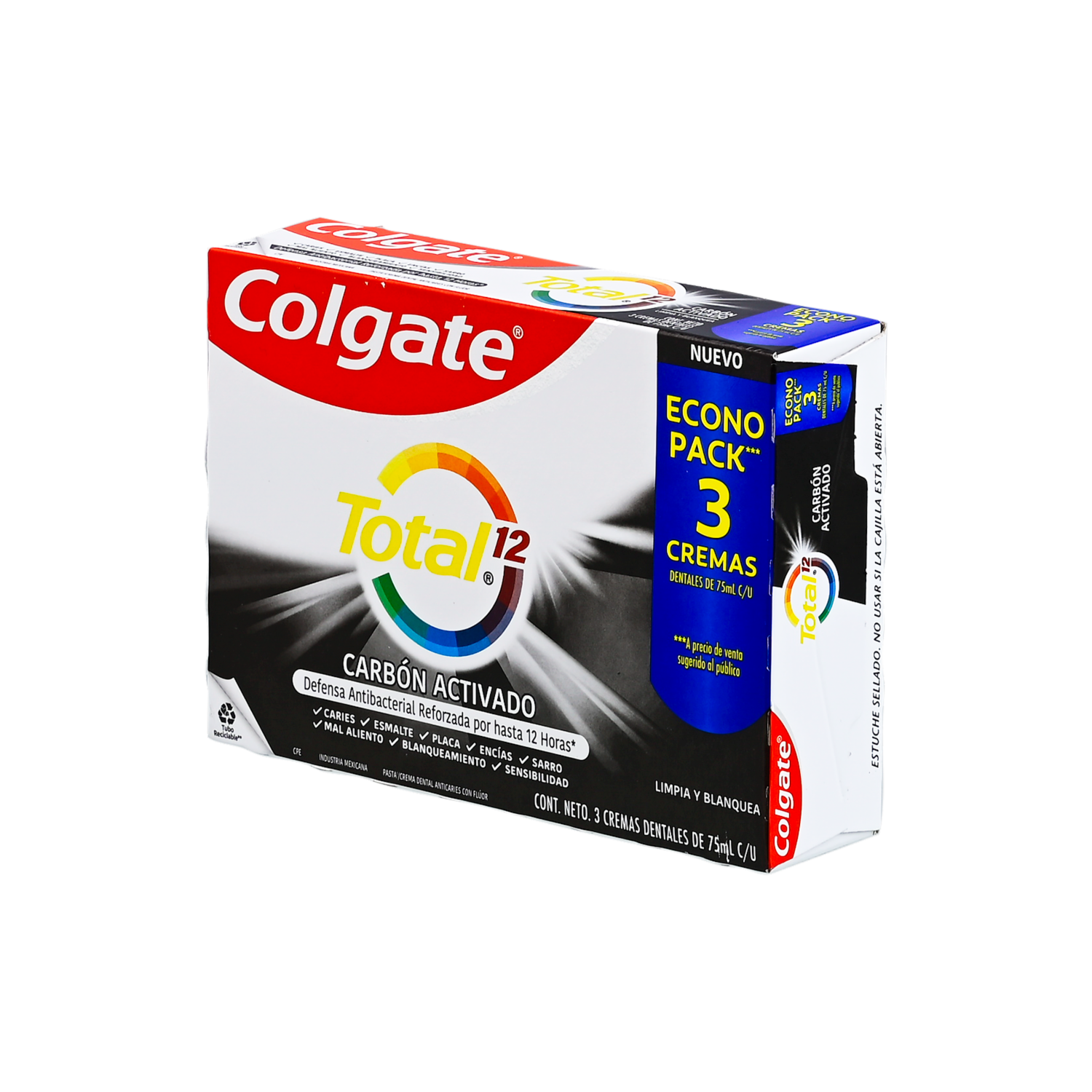 Pasta Dental Total 12 Carbón Activado Con Zinc COLGATE 3 X 75 Ml