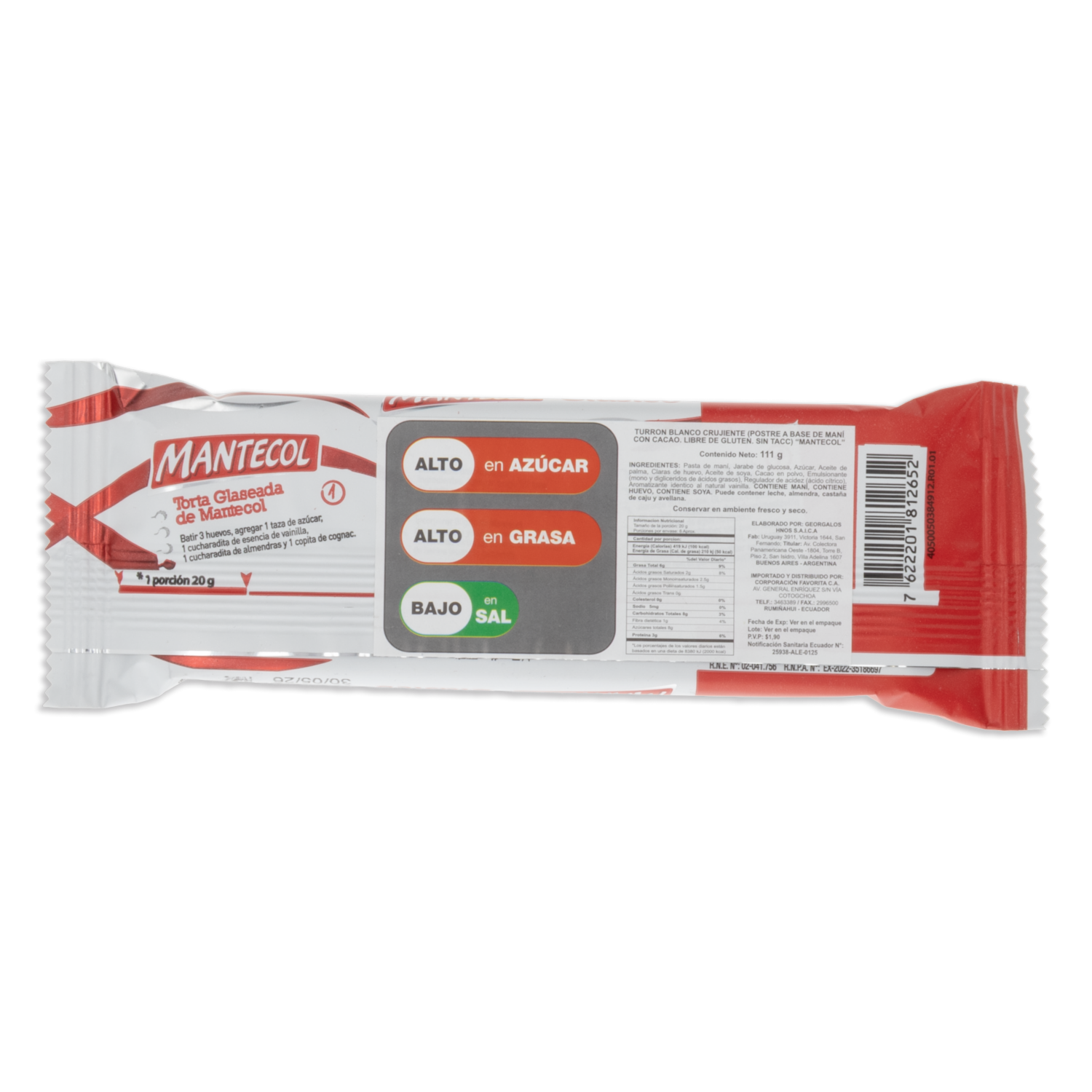 Turrón Blando De Maní Con Cacao MANTECOL 111 G