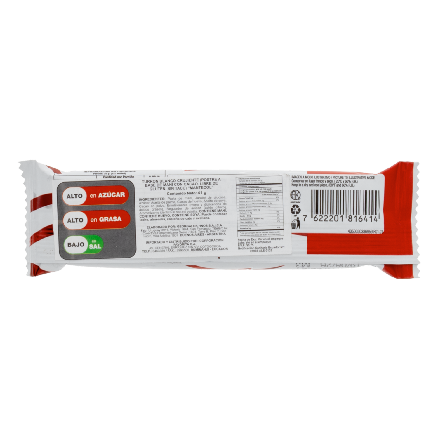 Turrón Blando De Maní Con Cacao MANTECOL 41 G