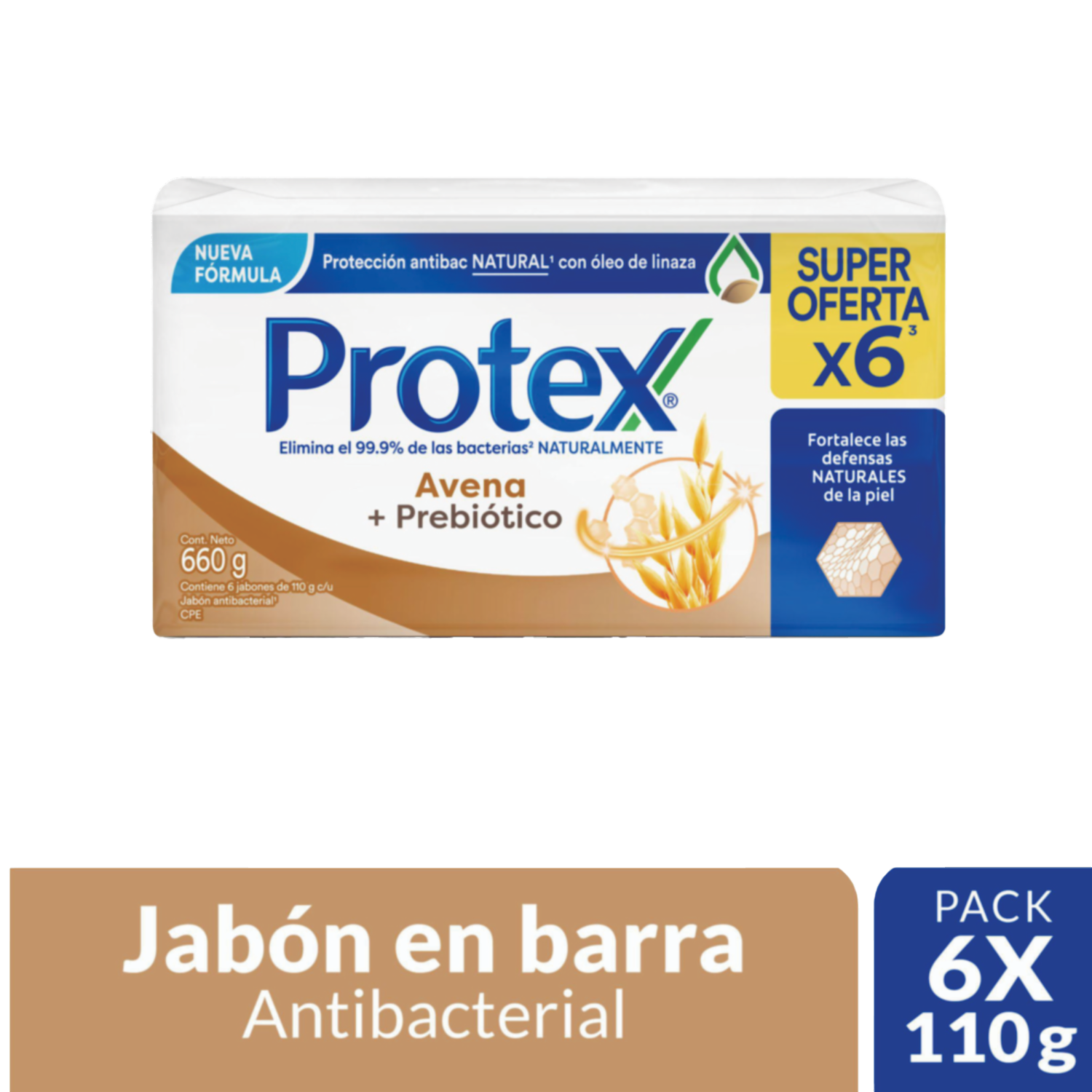 Jabón En Barra Con Avena Antibacterial PROTEX 6X110 G