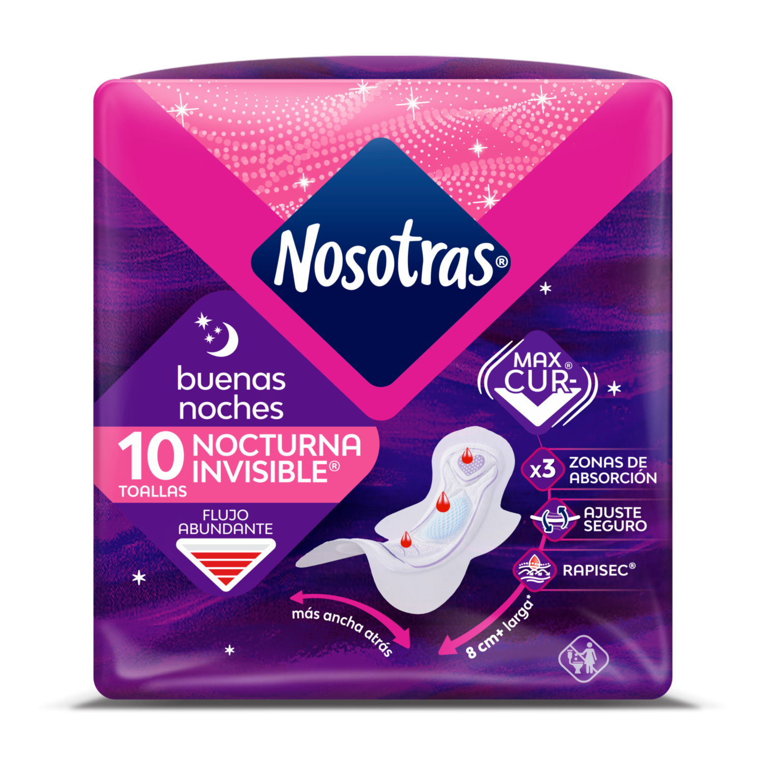 Toallas Sanitarias Buenas Noches Invisible Rapigel NOSOTRAS X 10 Uds