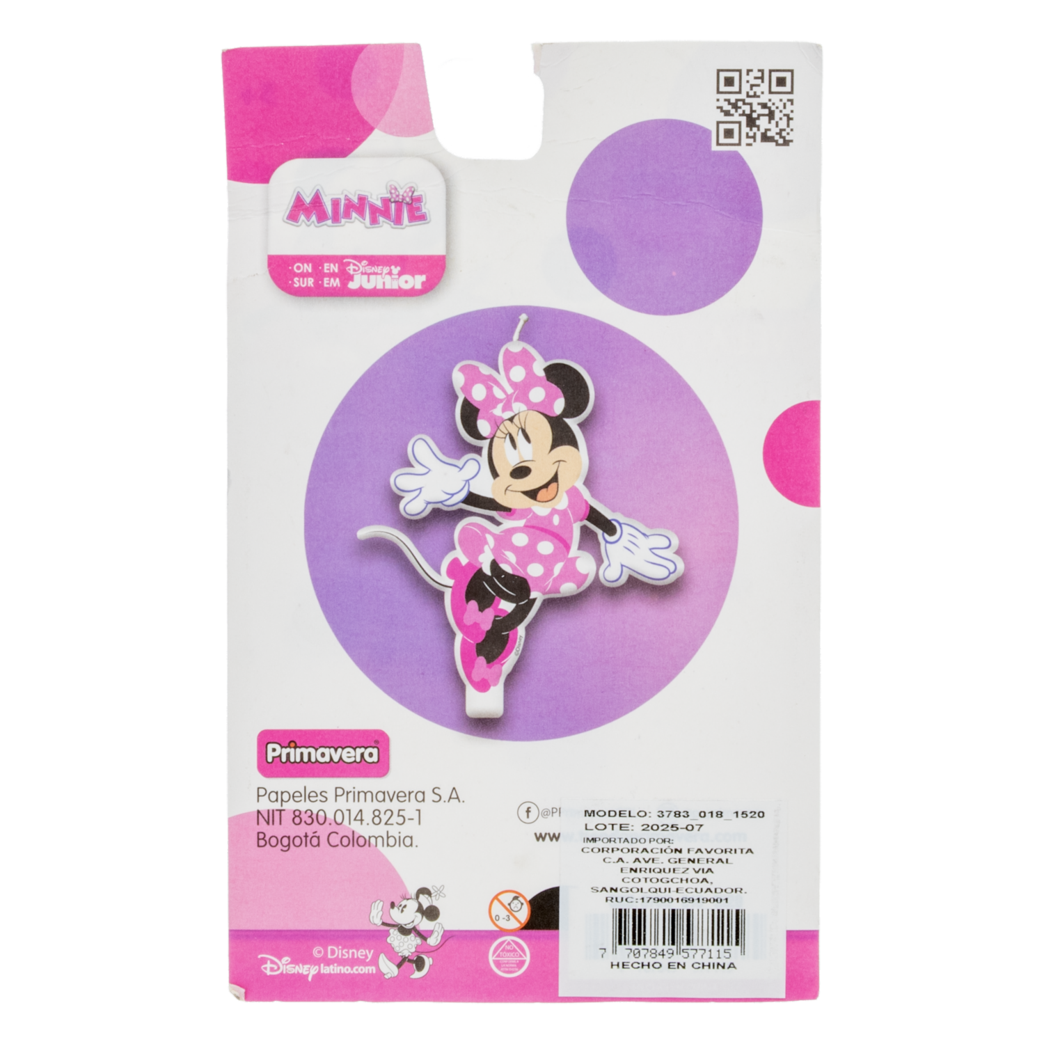 Vela De Cumpleaños Diseño Minnie DISNEY 1 Pieza