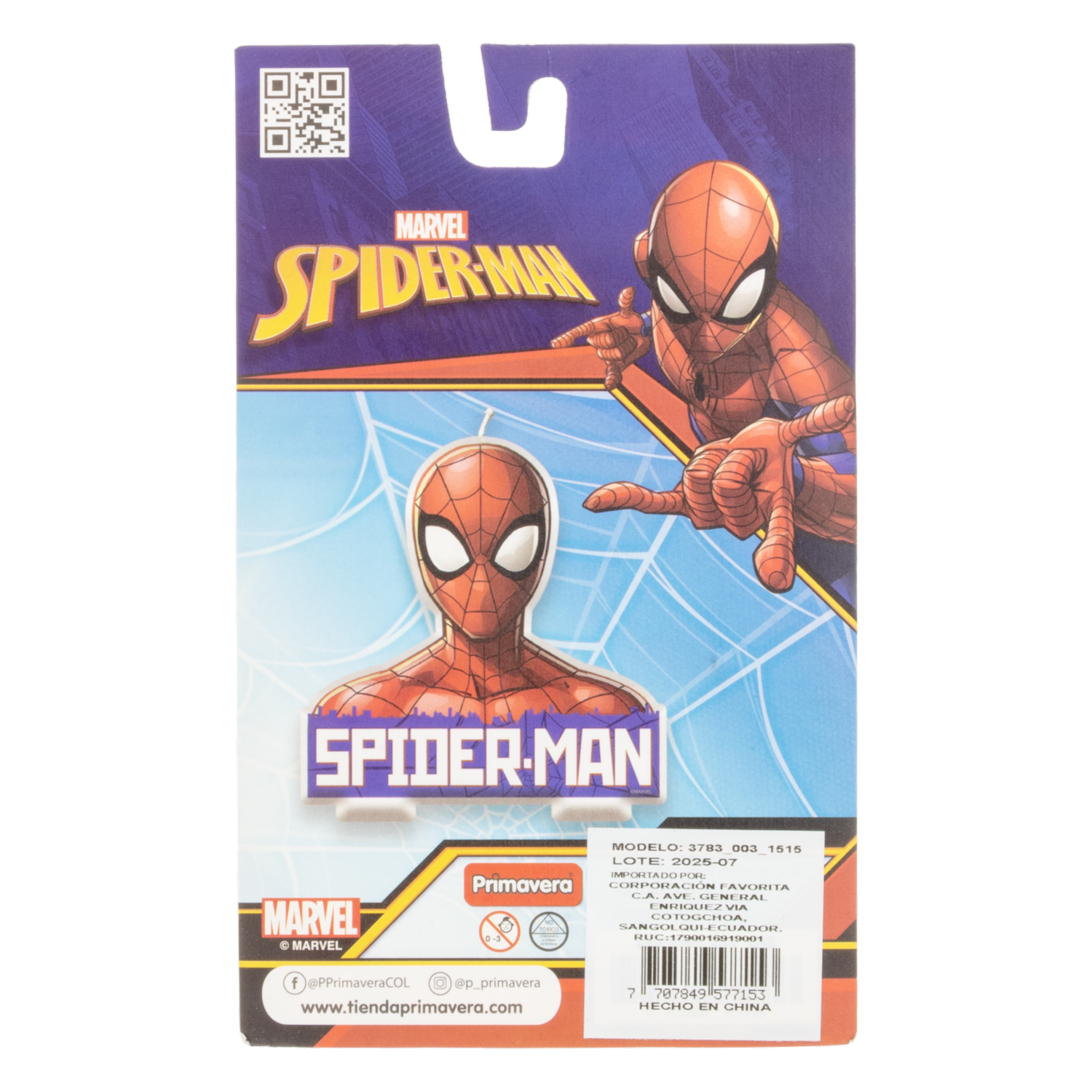 Vela De Cumpleaños Diseño Spiderman DISNEY 1 Pieza