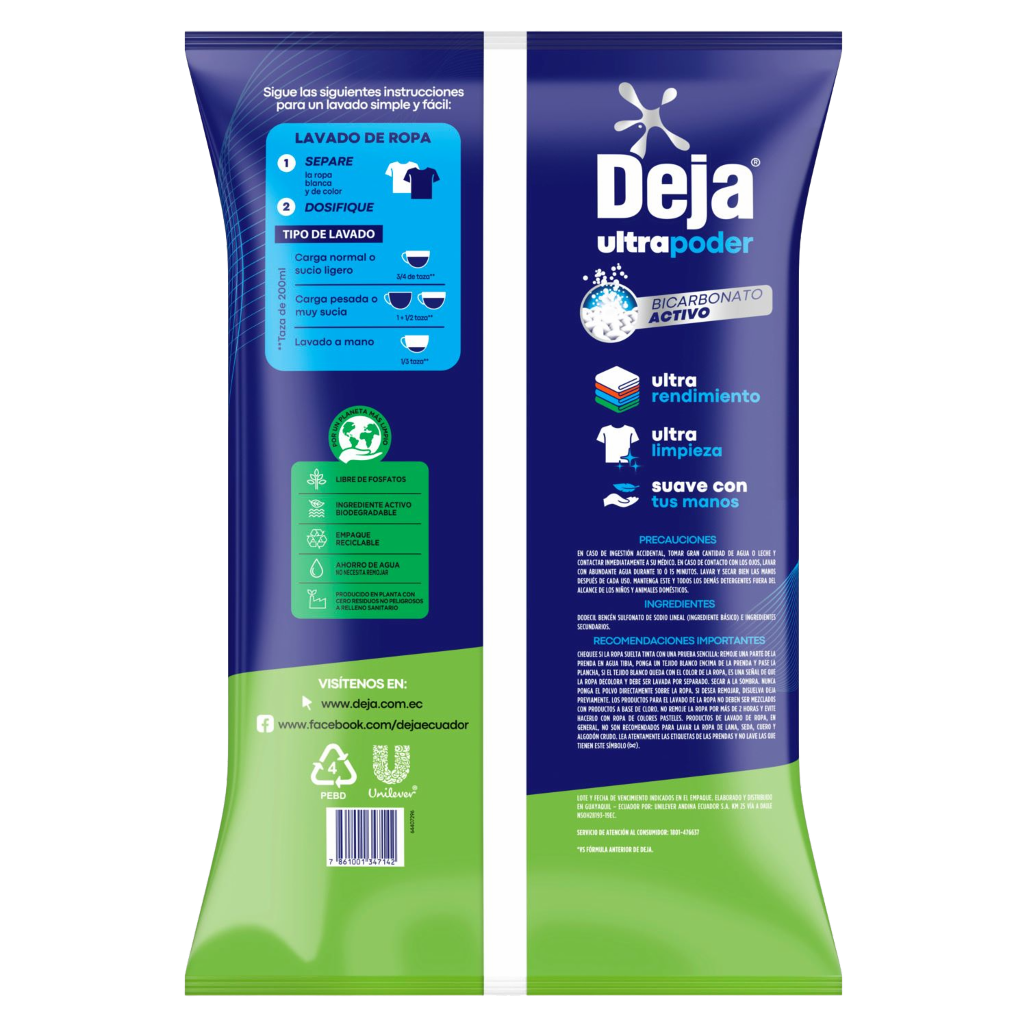 Detergente En Polvo Lavado Perfecto Limón + Bicarbonato DEJA 5 Kg