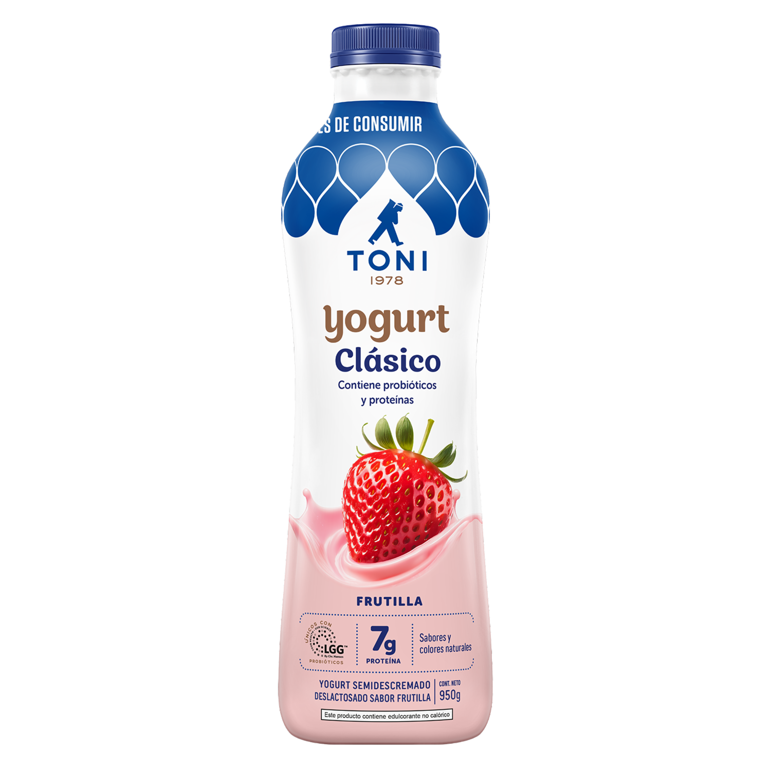 Yogurt Semidescremado Deslactosado Clásico Sabor A Frutilla TONI 950 G