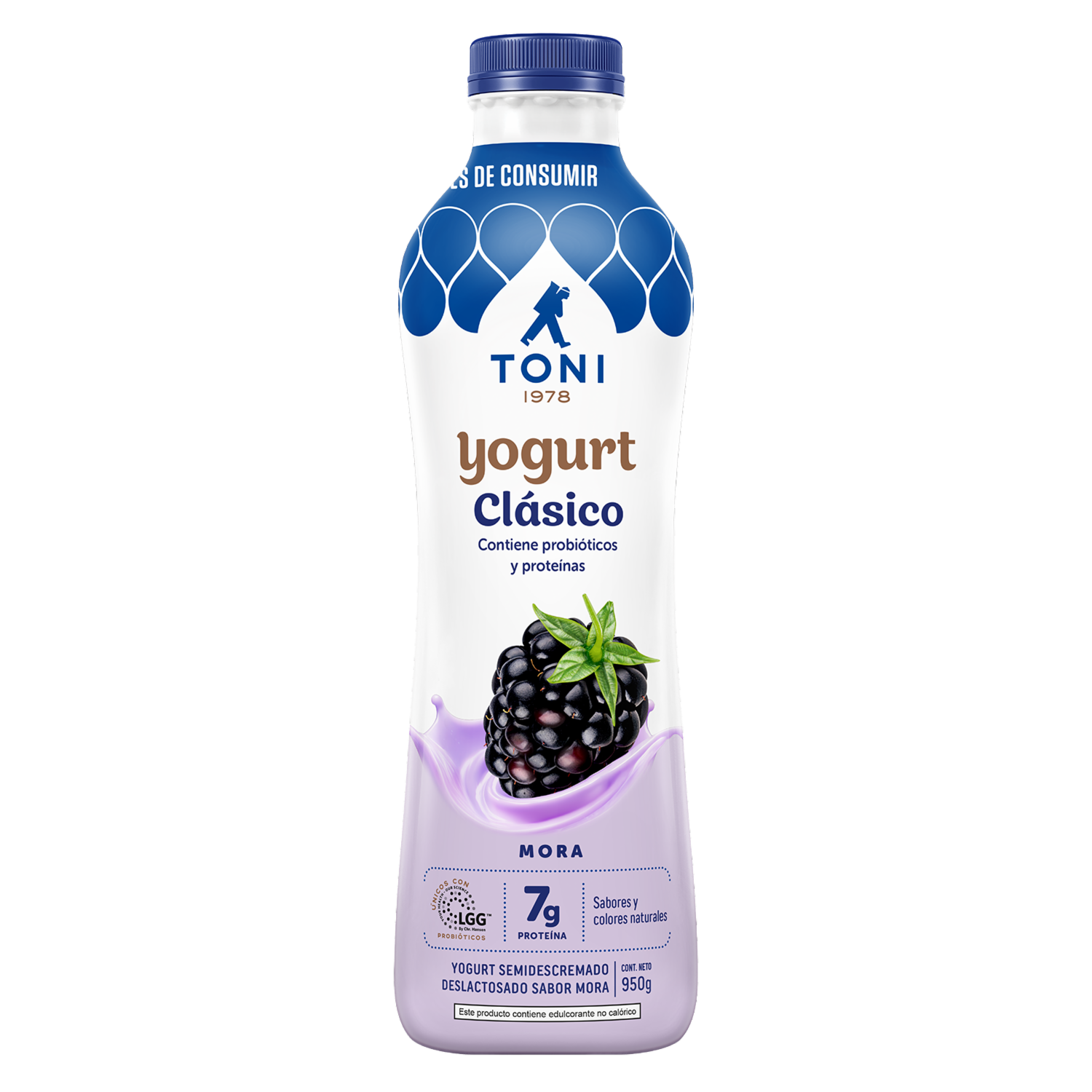 Yogurt Semidescremado Deslactosado Clásico Sabor A Mora TONI 950 G