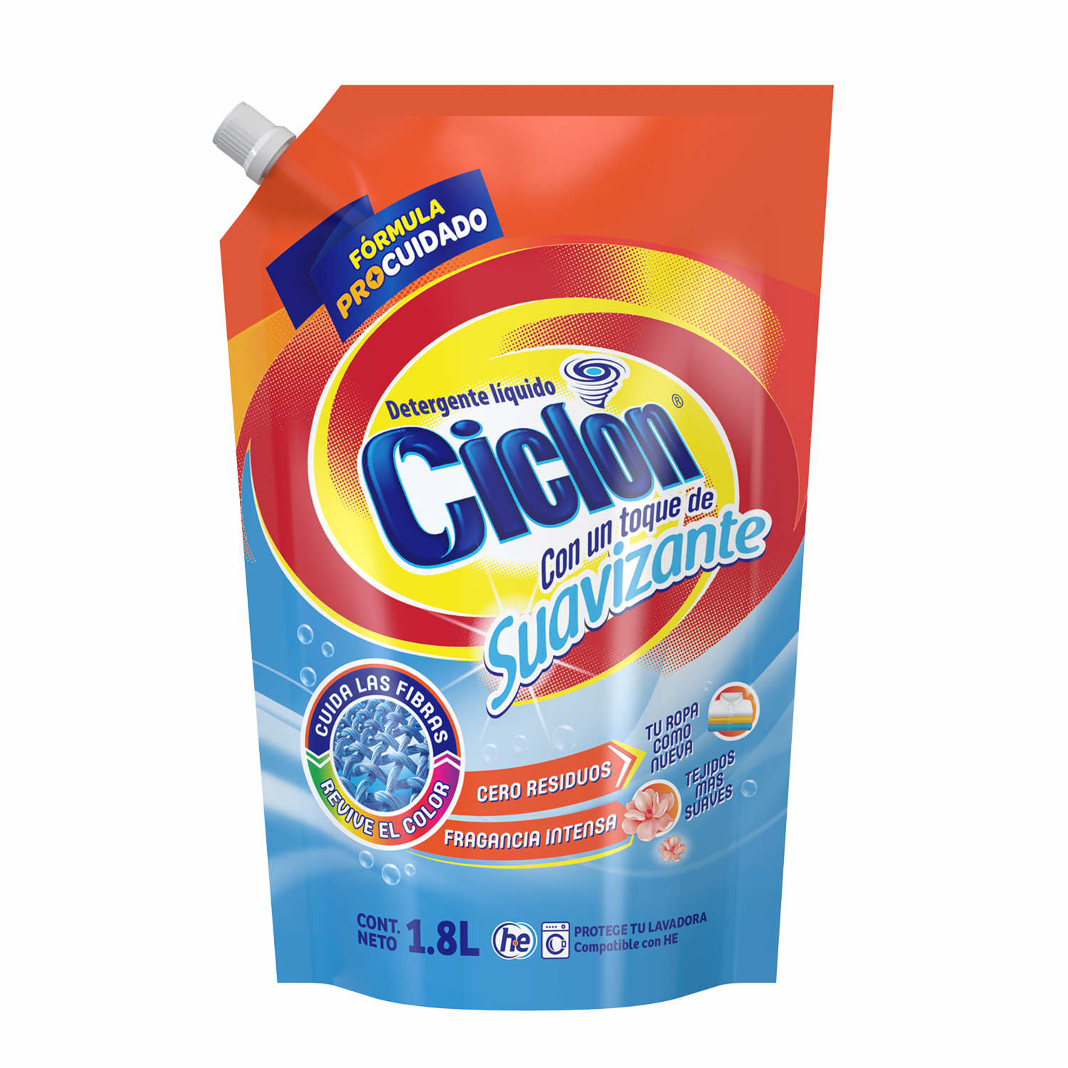 Detergente Líquido Con Un Toque De Suavizante CICLÓN 1800 Ml
