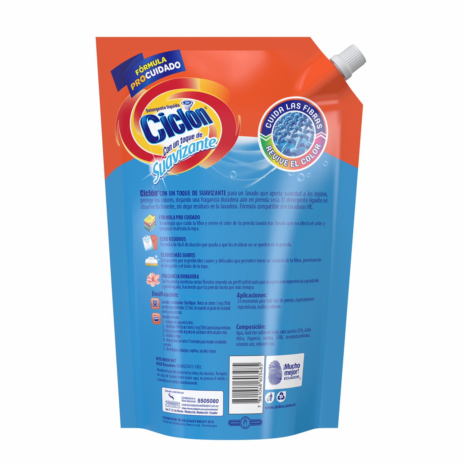 Detergente Líquido Con Un Toque De Suavizante CICLÓN 1800 Ml