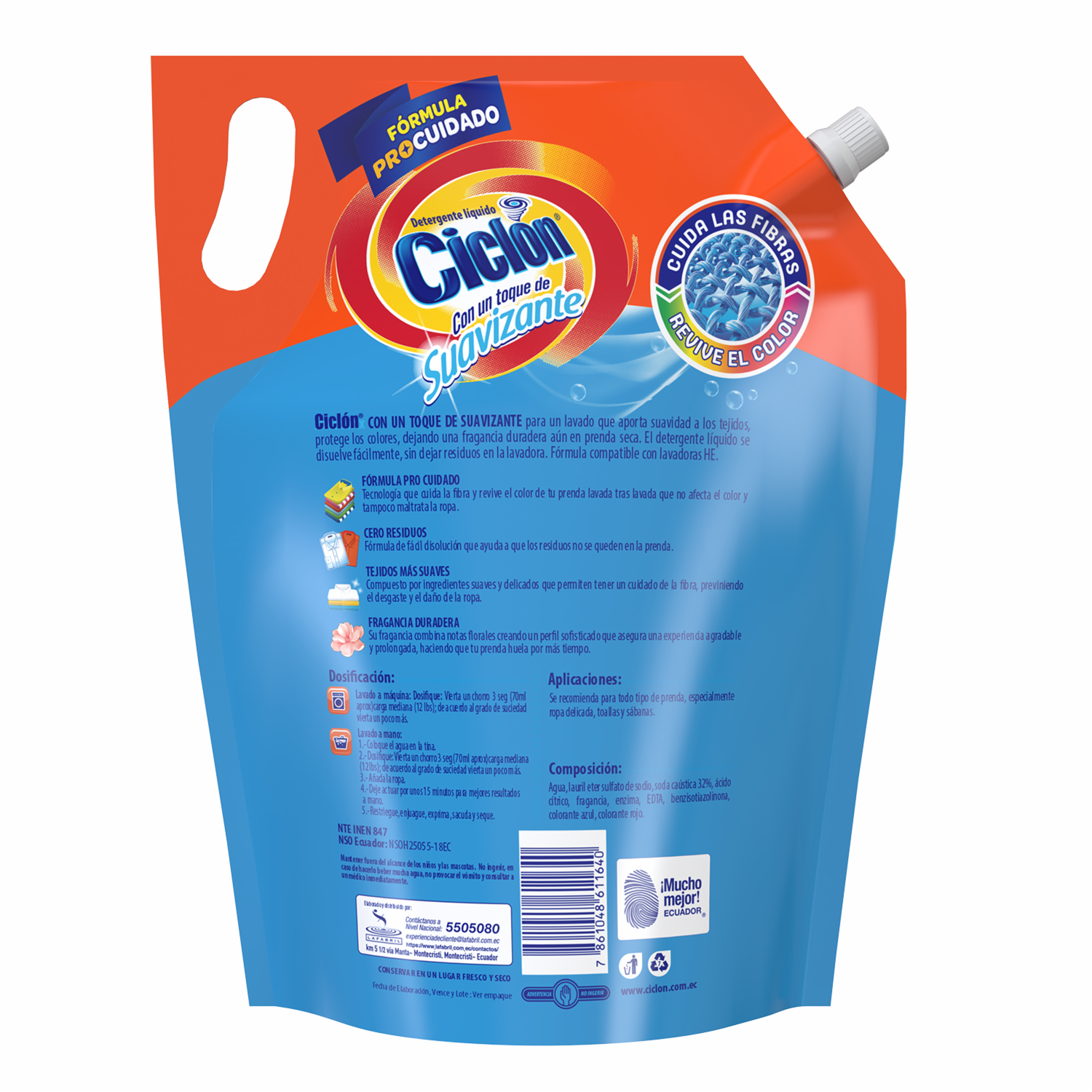 Detergente Líquido Ciclón Toque Suavizante CICLÓN 2500 Ml