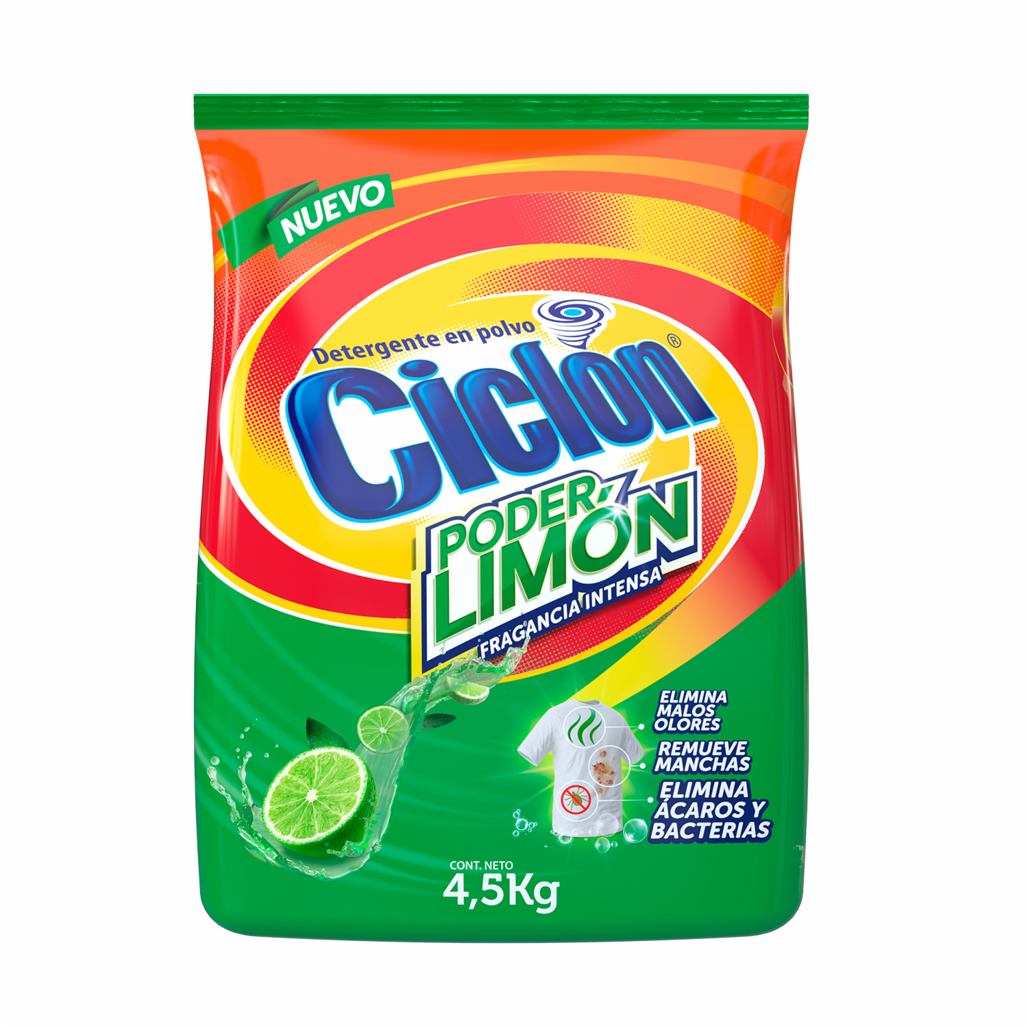 Detergente Para Ropa En Polvo Poder Limón CICLÓN 4.5 Kg