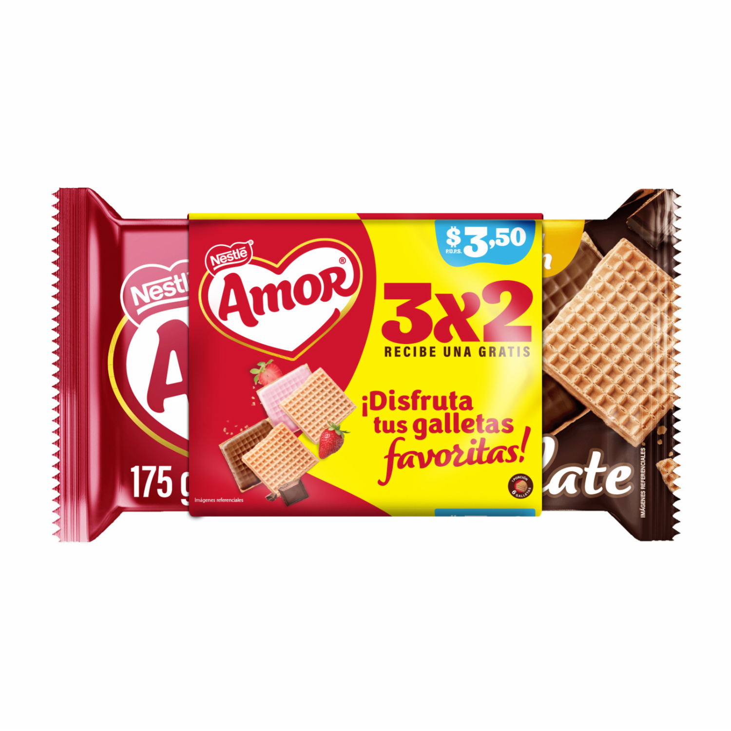 Galletas Dulces Waffer Doble Sabor A Chocolate + Fresa AMOR 525 G