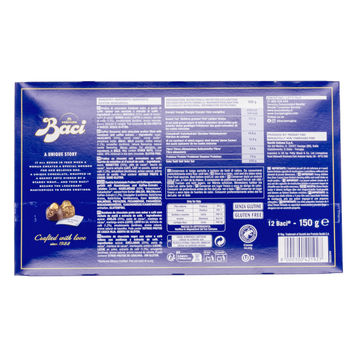 Bombones De Chocolate Negro Con Café Y Avellanas BACI 150 G