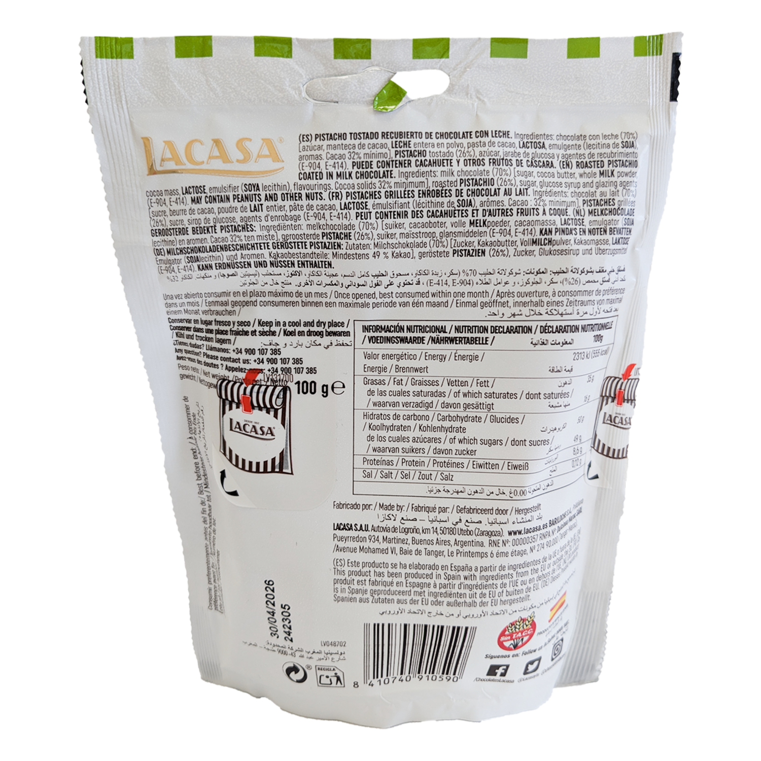 Pistachos Recubiertos De Chocolate LACASA MI MOMENTO 100 G