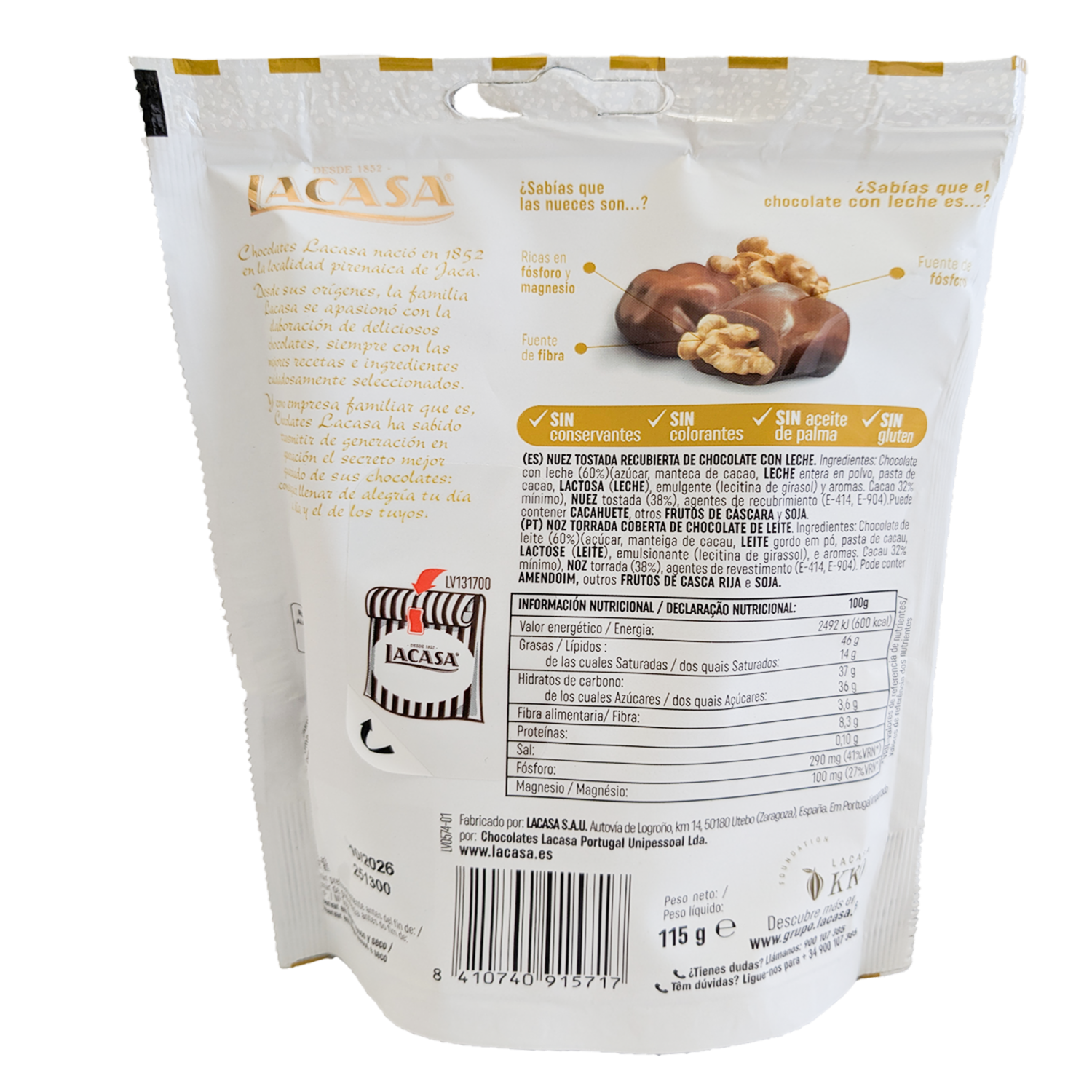 Nueces Recubiertos De Chocolate LACASA MI MOMENTO 115 G