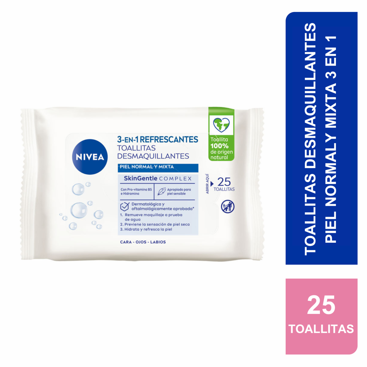 Toallitas Desmaquillantes Piel Normal Y Mixta 3 En 1 NIVEA X 25 Uds