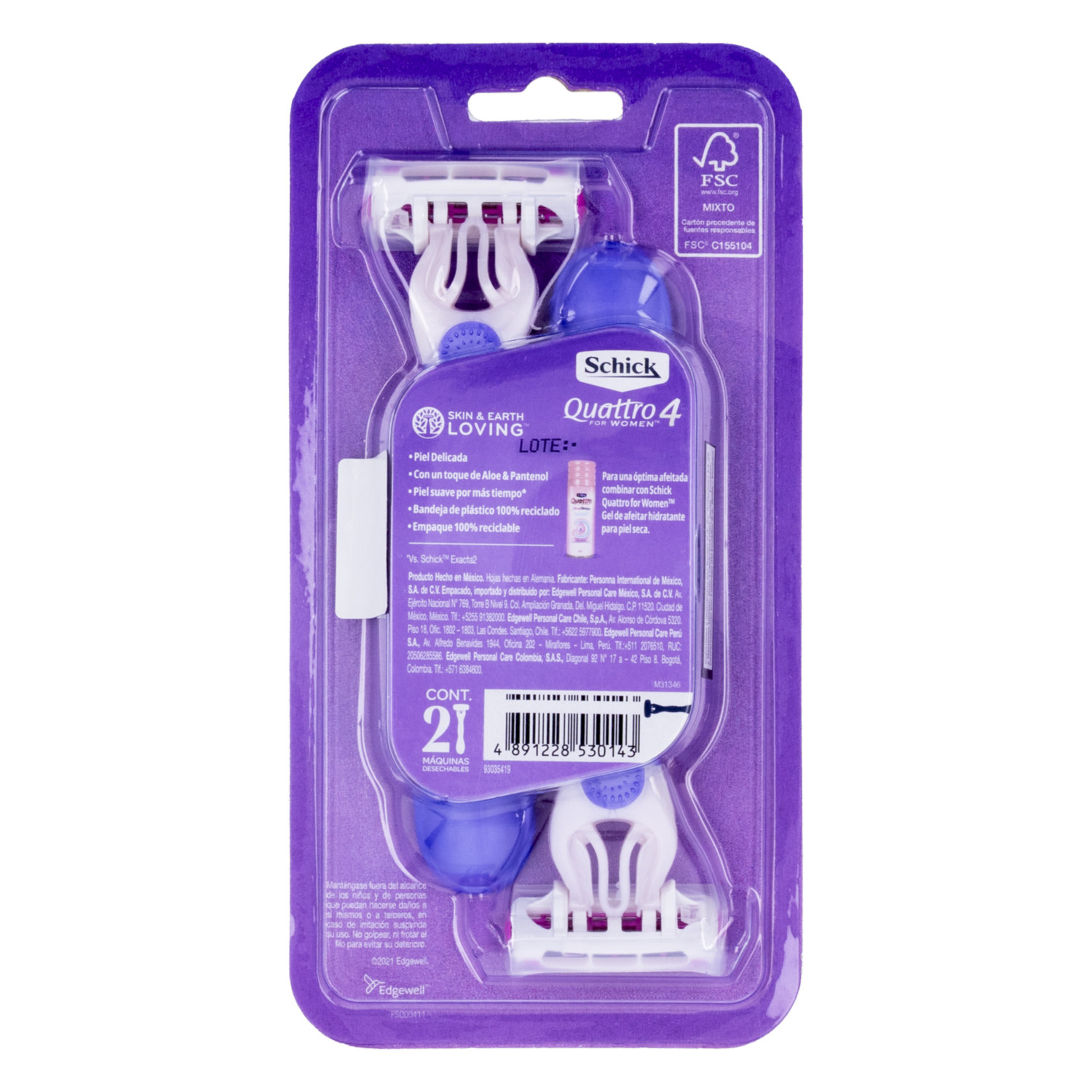 Razuradora Desechable Para Mujer Quattro4 Piel Delicada SCHICK X2 Uds