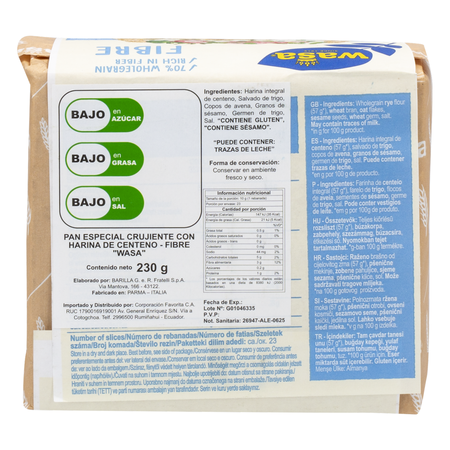 Pan Crujiente Con Harina De Centeno Fibre WASA 230 G