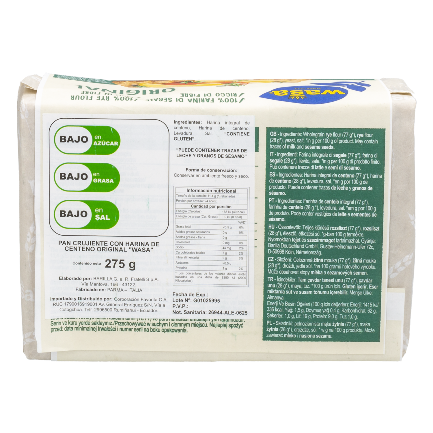 Pan Crujiente Con Harina De Centeno Original WASA 275 G