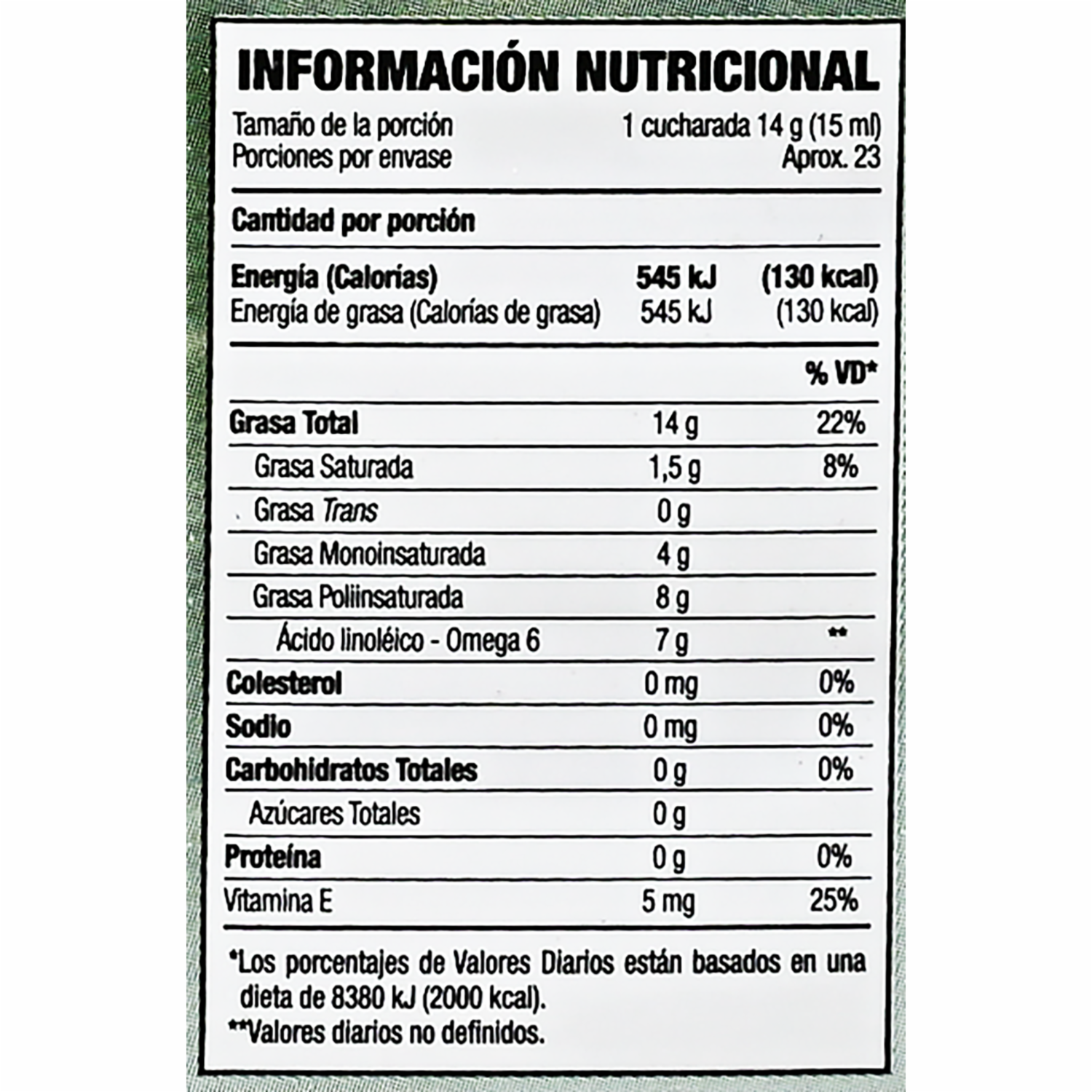 Aceite Comestible De Girasol Con Omega 6 VIVI 350 Ml