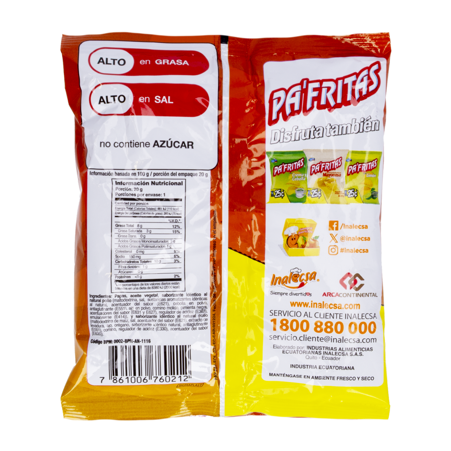 Papas Fritas Sabor A Pollo PA’FRITAS 20 G