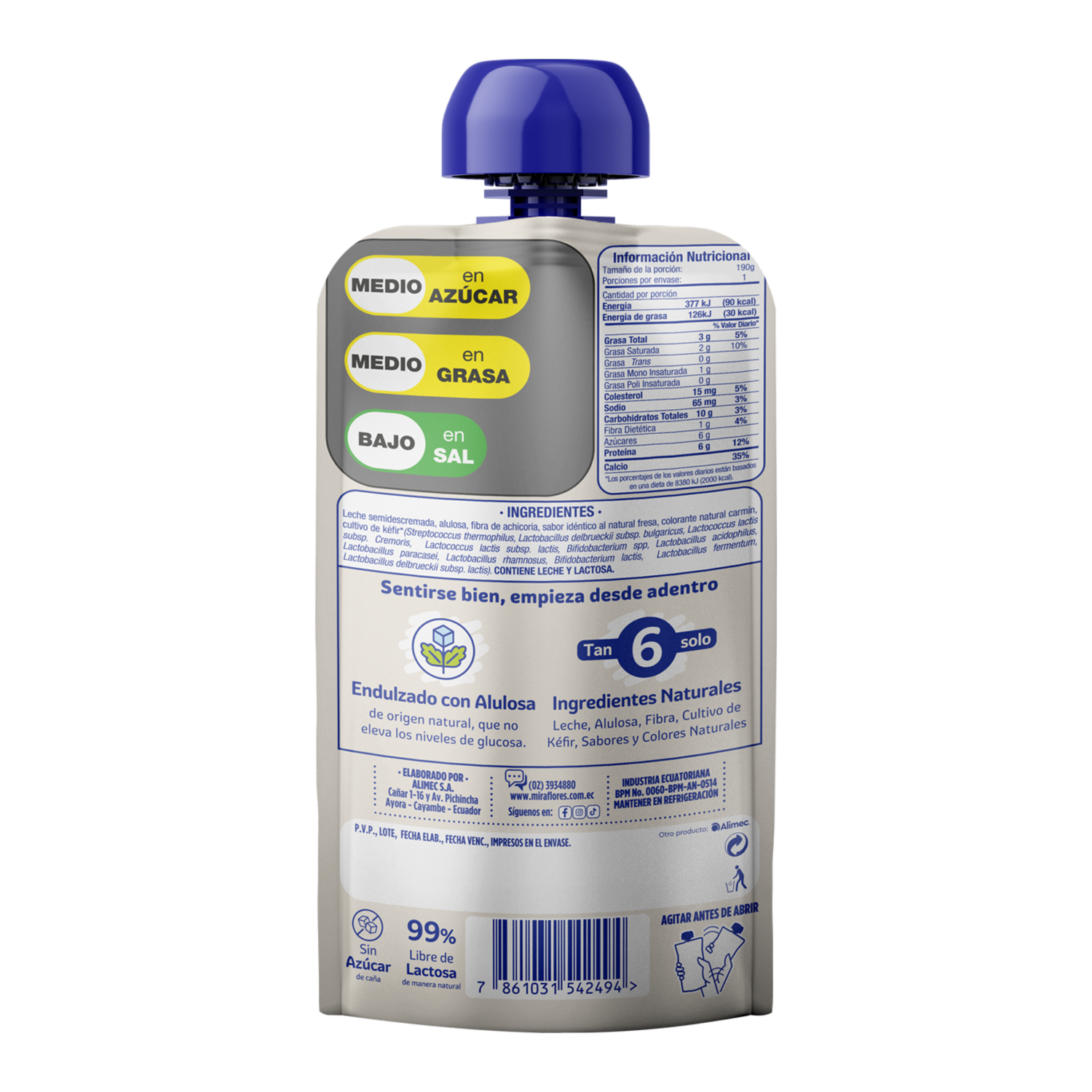 Kéfir Sabor Fresa Doy Pack MIRAFLORES 190 G