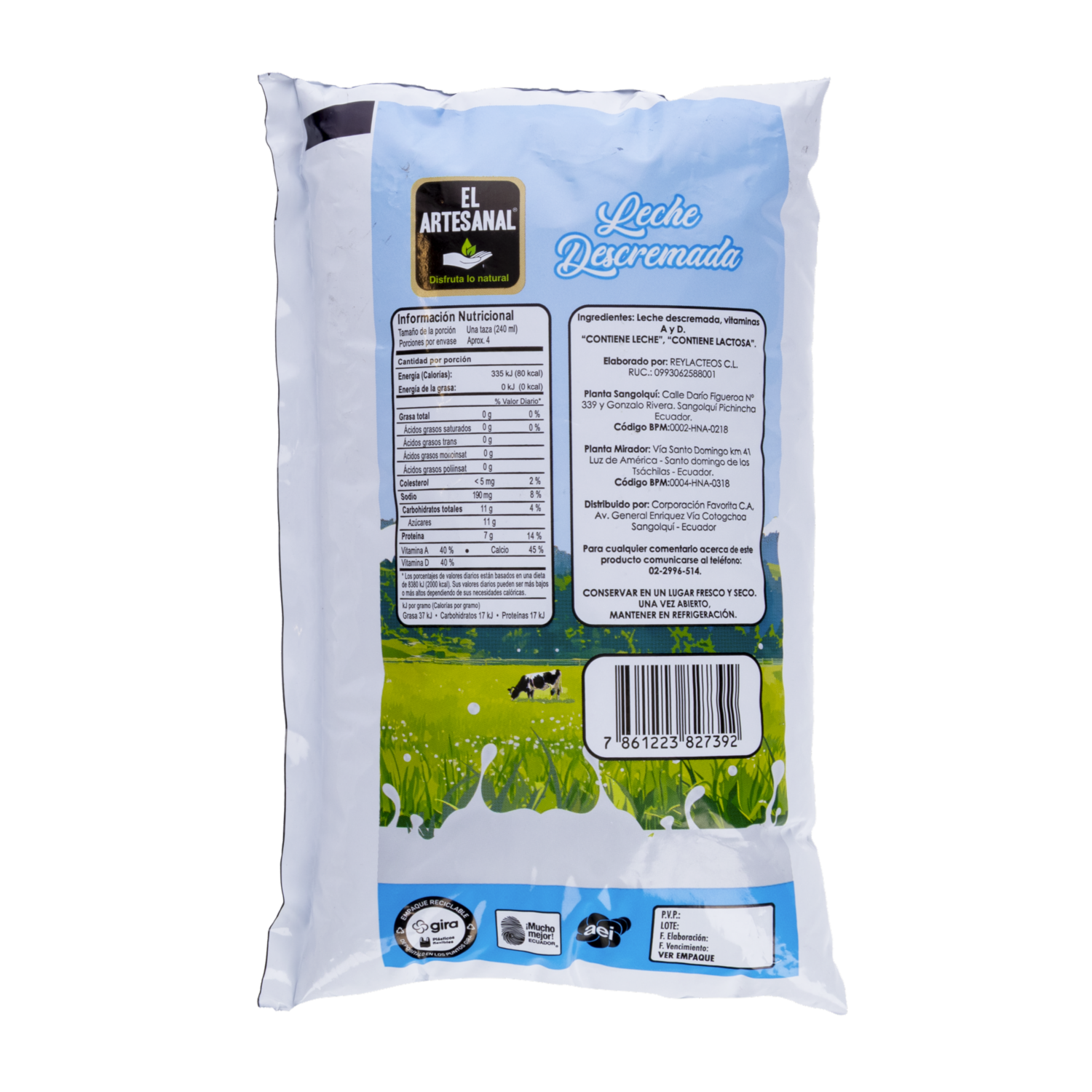 Leche Descremada En Funda EL ARTESANAL 1 000 Ml