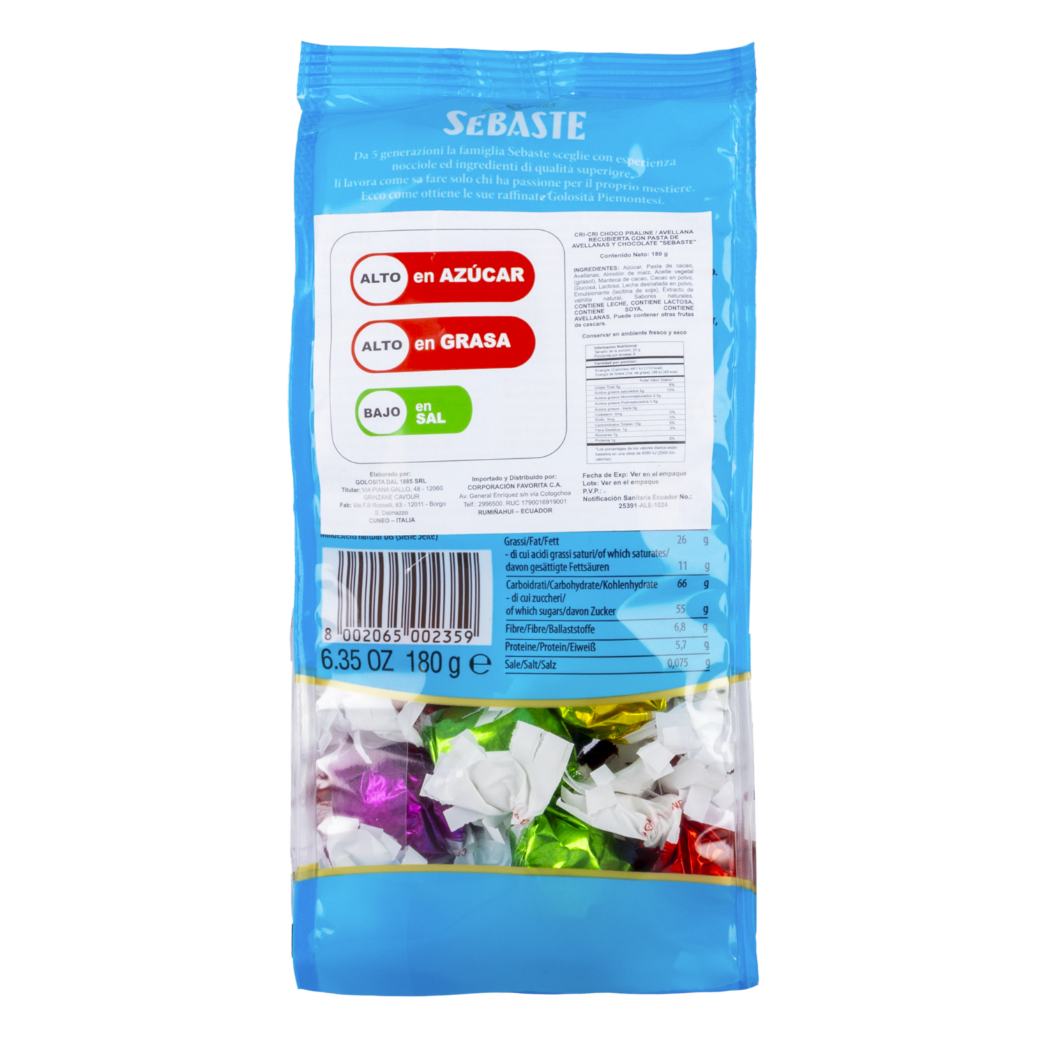 Chocolate Con Avellana Cubierta SEBASTE 180 G