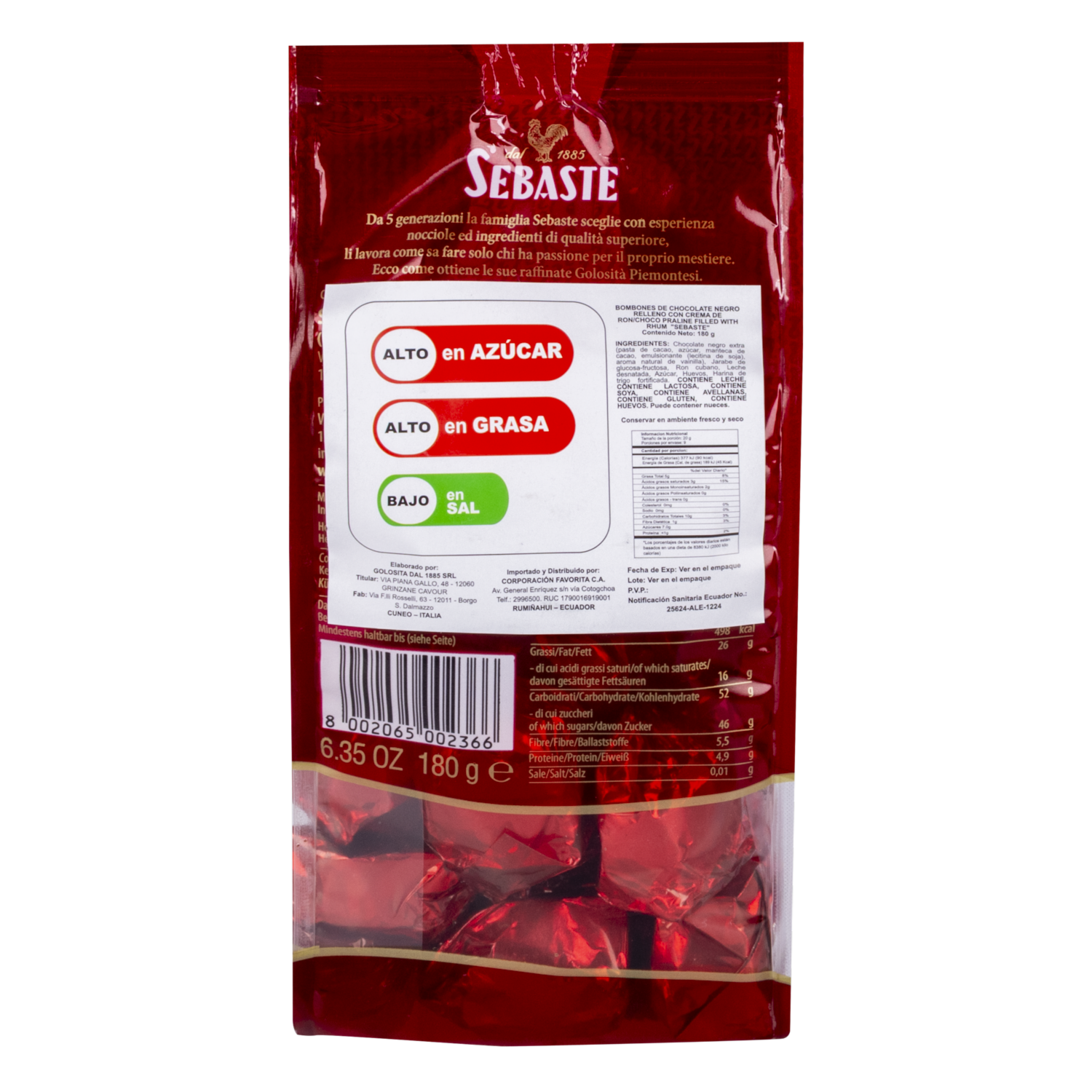 Bombones De Chocolate Negro Con Ron SEBASTE 180 G