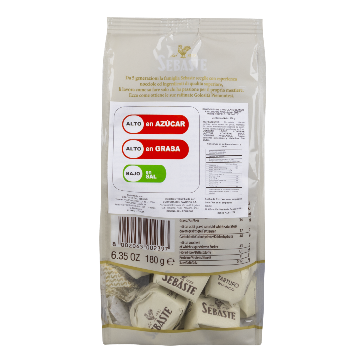 Bombones De Chocolate Blanco Con Avellana SEBASTE 180 G