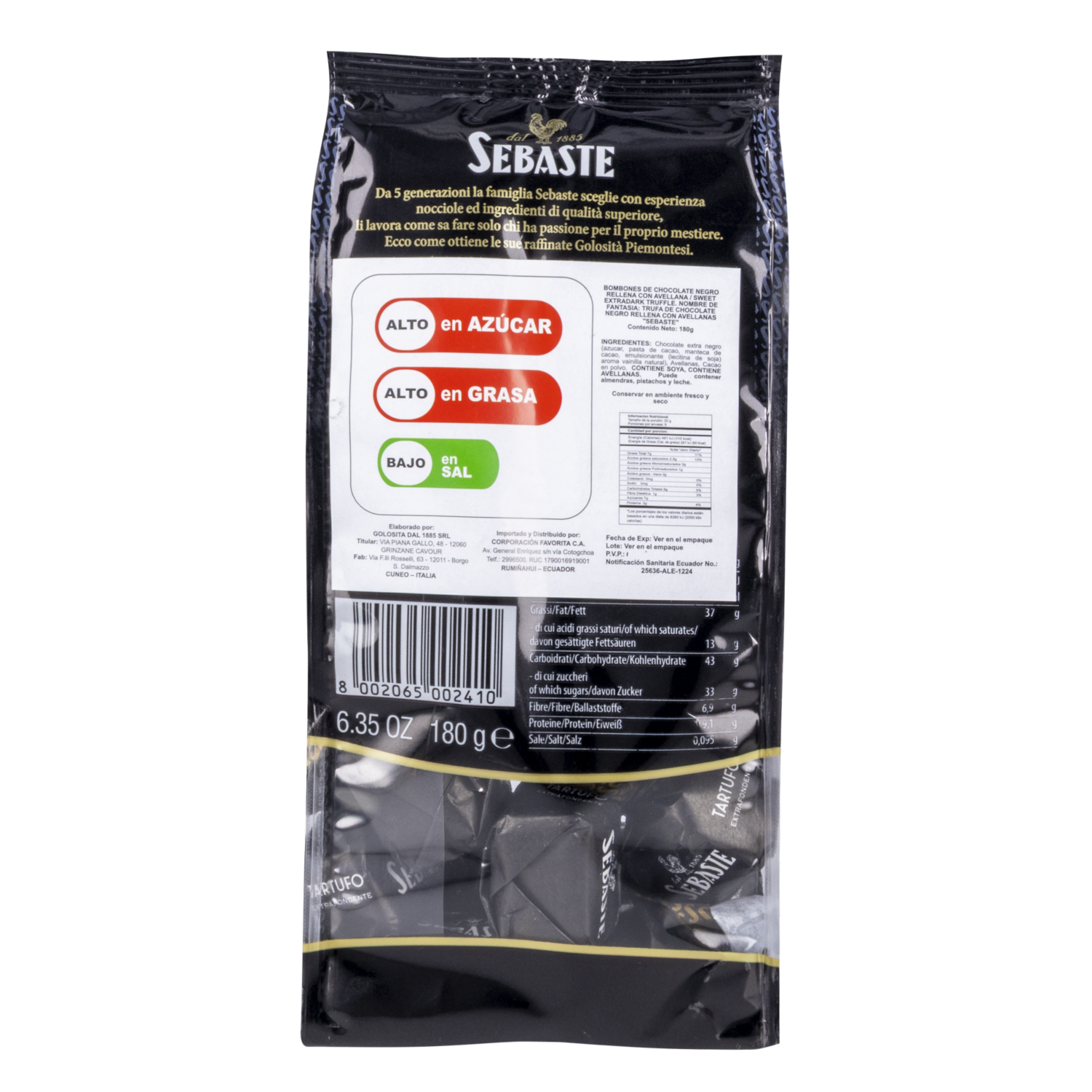 Bombones De Chocolate Negro Con Avellana SEBASTE 180 G