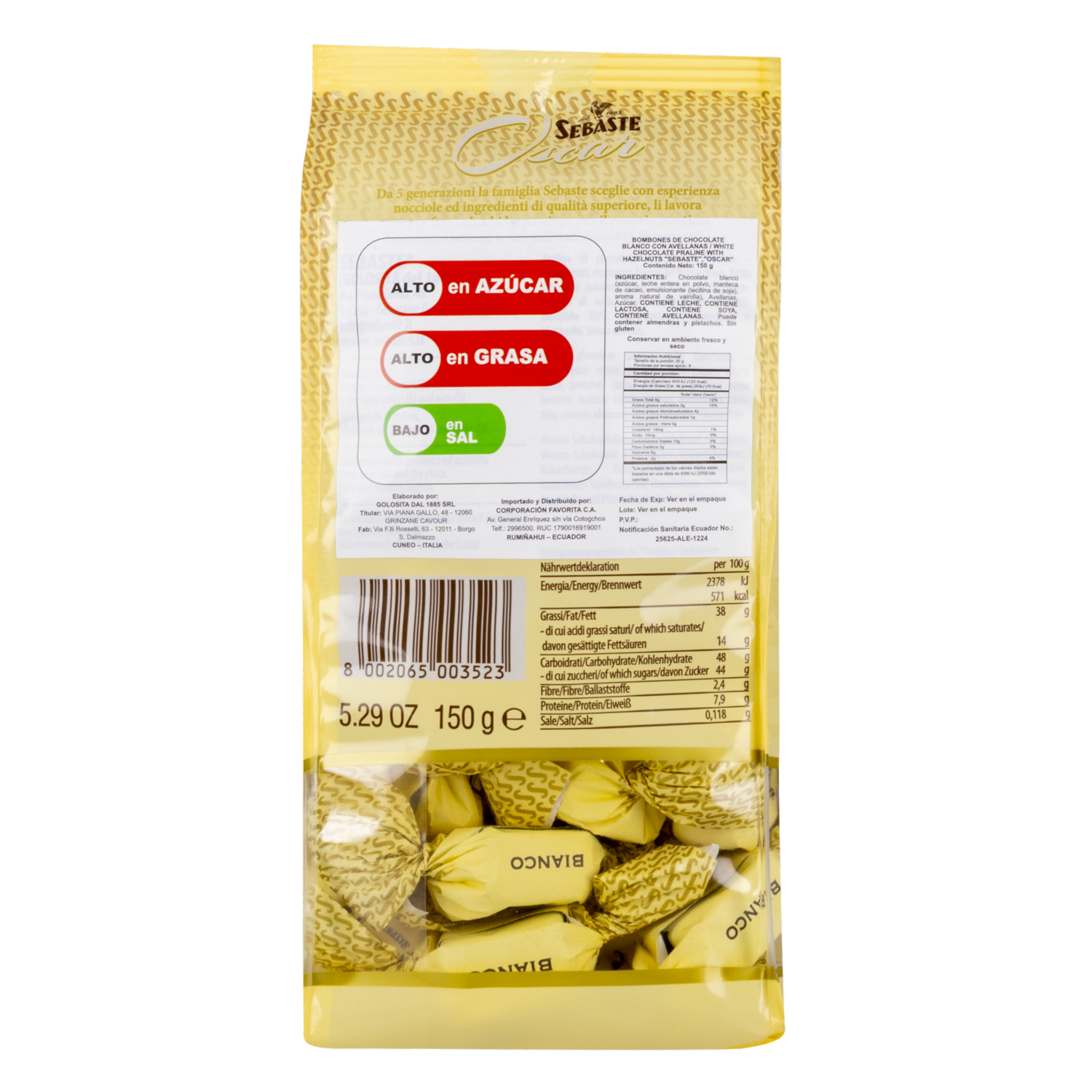 Bombones De Chocolate Blanco Con Avellana SEBASTE 150 G