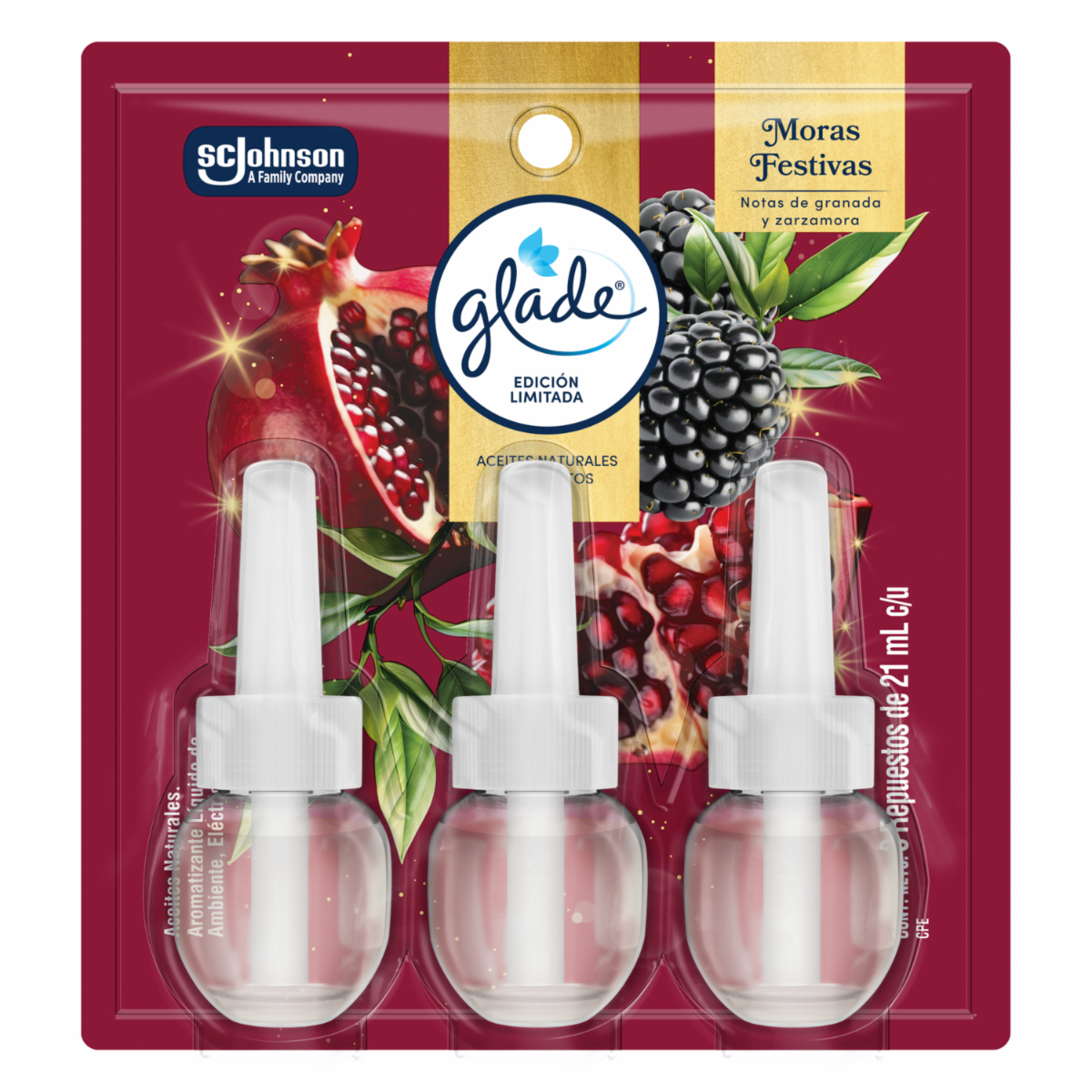 Ambiental Aromatizante En Aceite Edición Limitada  Moras Festivas Respuesto x3 GLADE 63 Ml