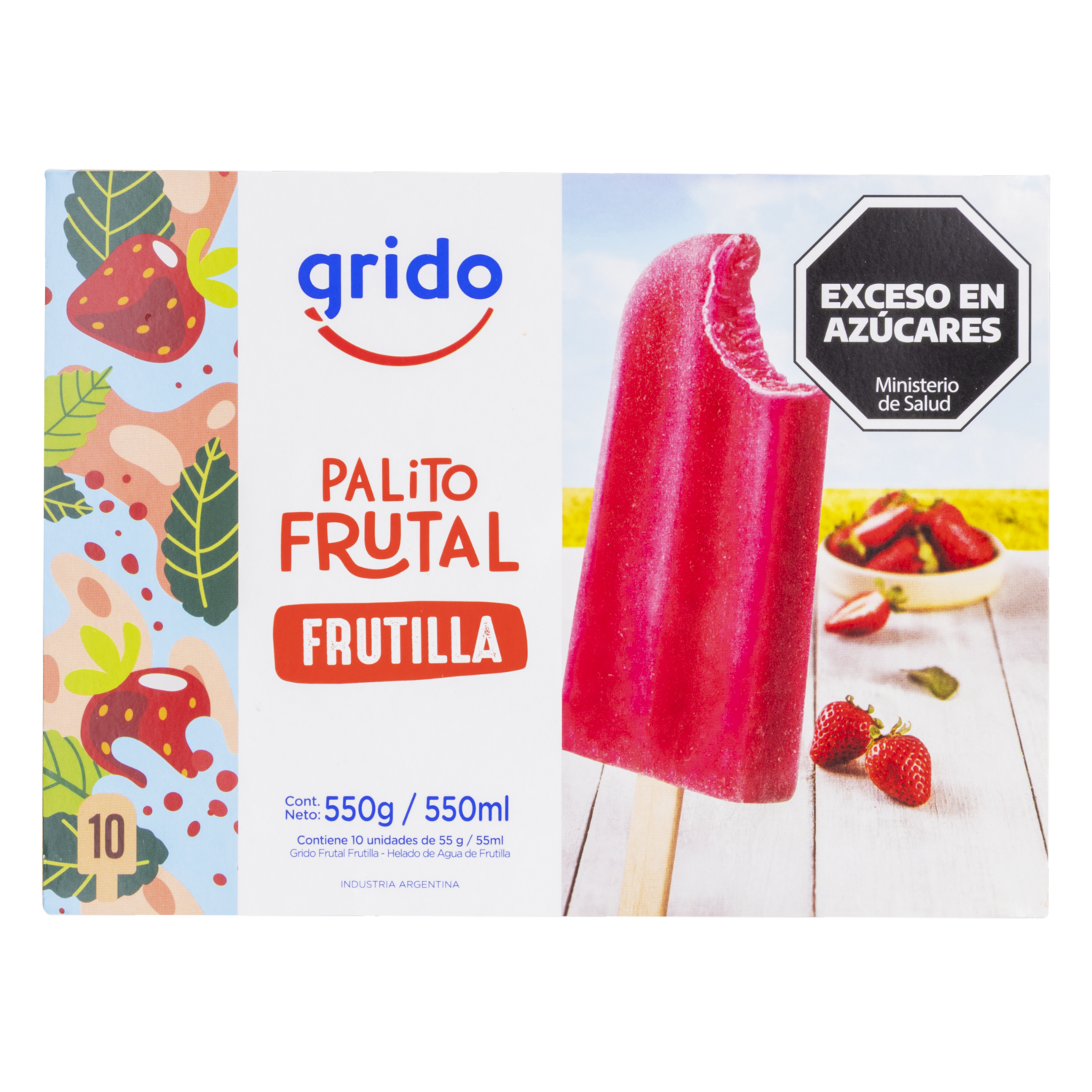 Helado Palito Frutal Sabor Frutilla GRIDO 10 X 55 G