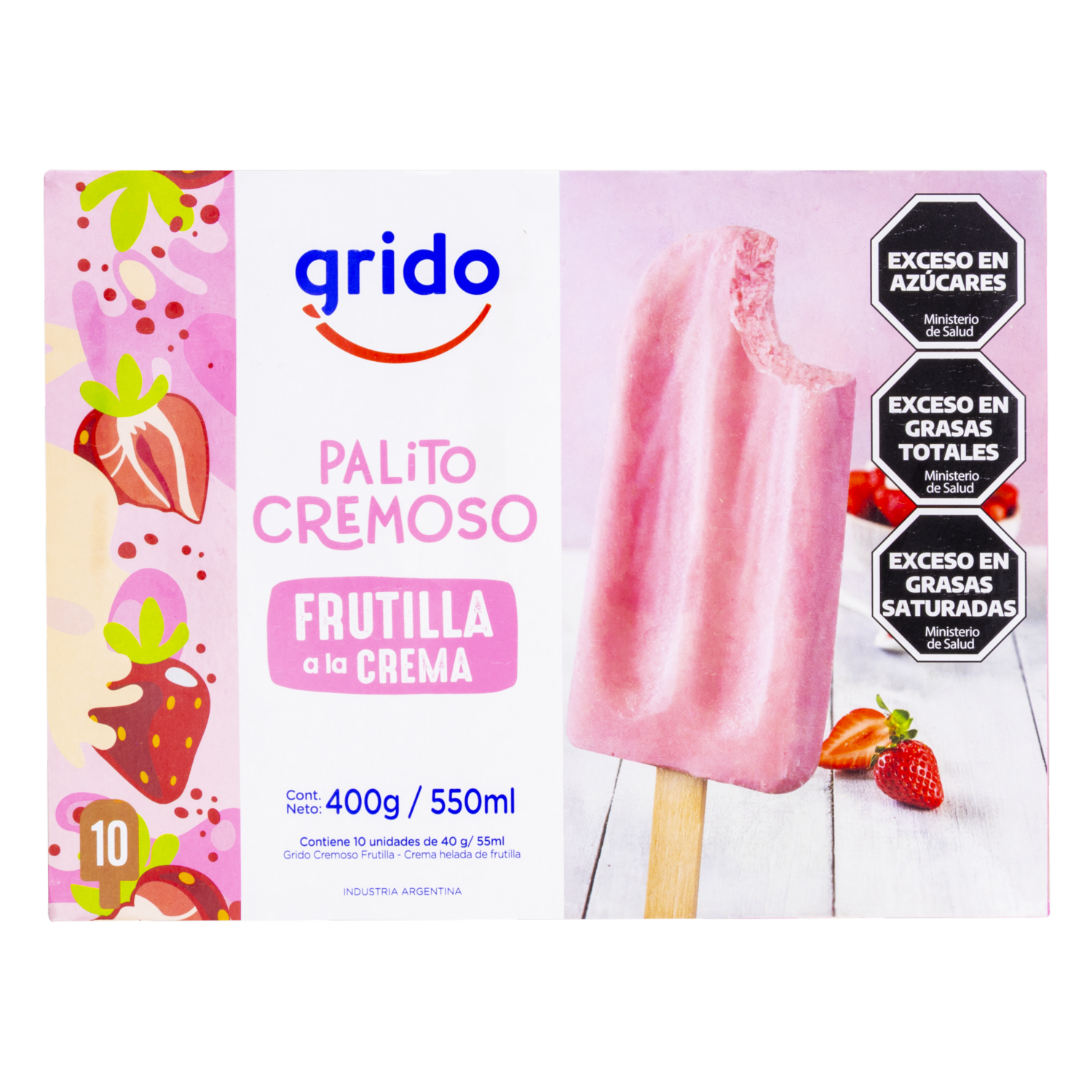 Helado Palito Cremoso Sabor Frutilla A La Crema GRIDO 10 X 40 G
