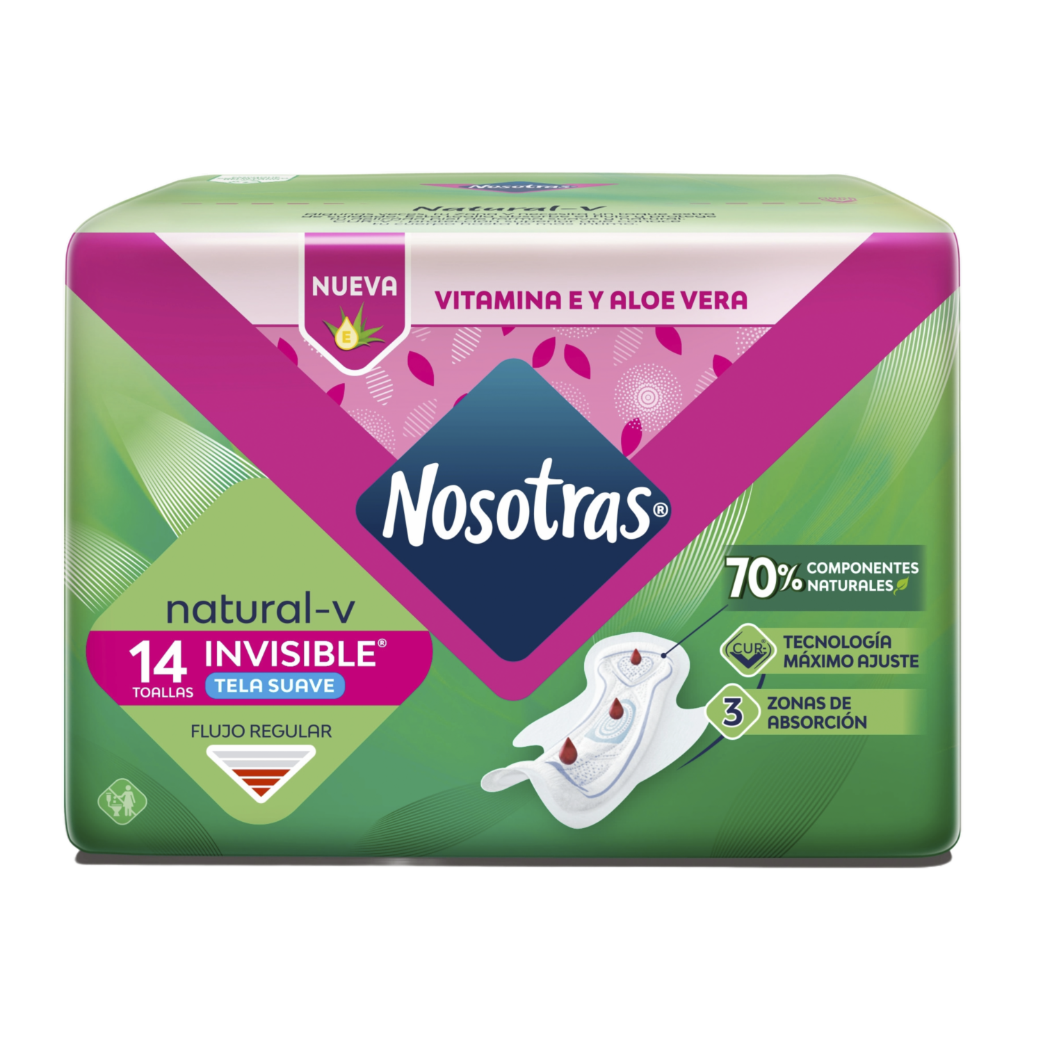 Toallas Sanitarias Natural Invisibles Tela Con Alas NOSOTRAS X 14 Uds