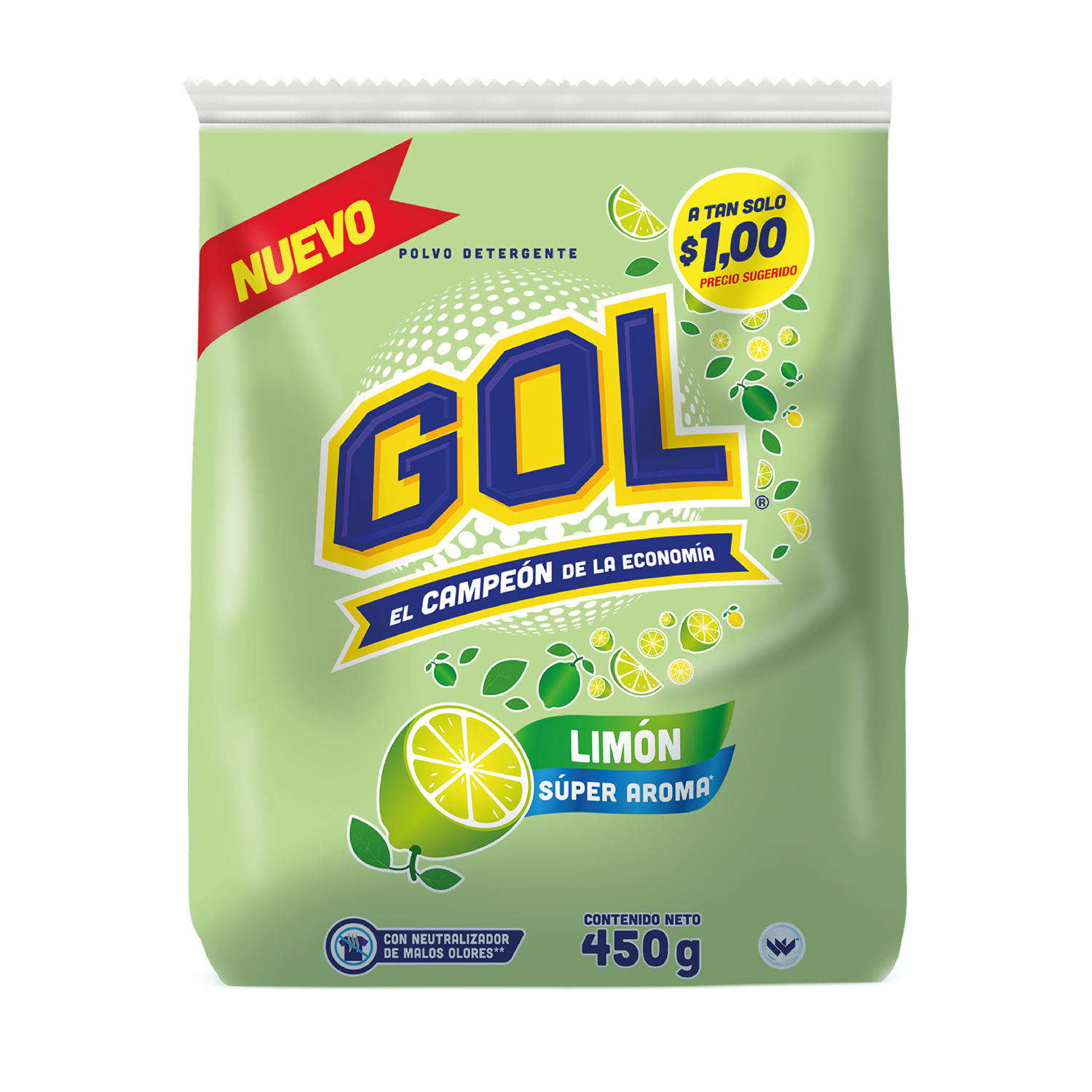 Detergente En Polvo Aroma Limón GOL 450 G
