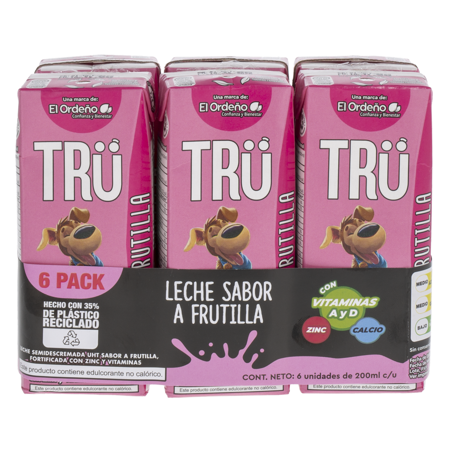 Leche Semidescremada Sabor A Frutilla TRÜ 6 X 200 Ml