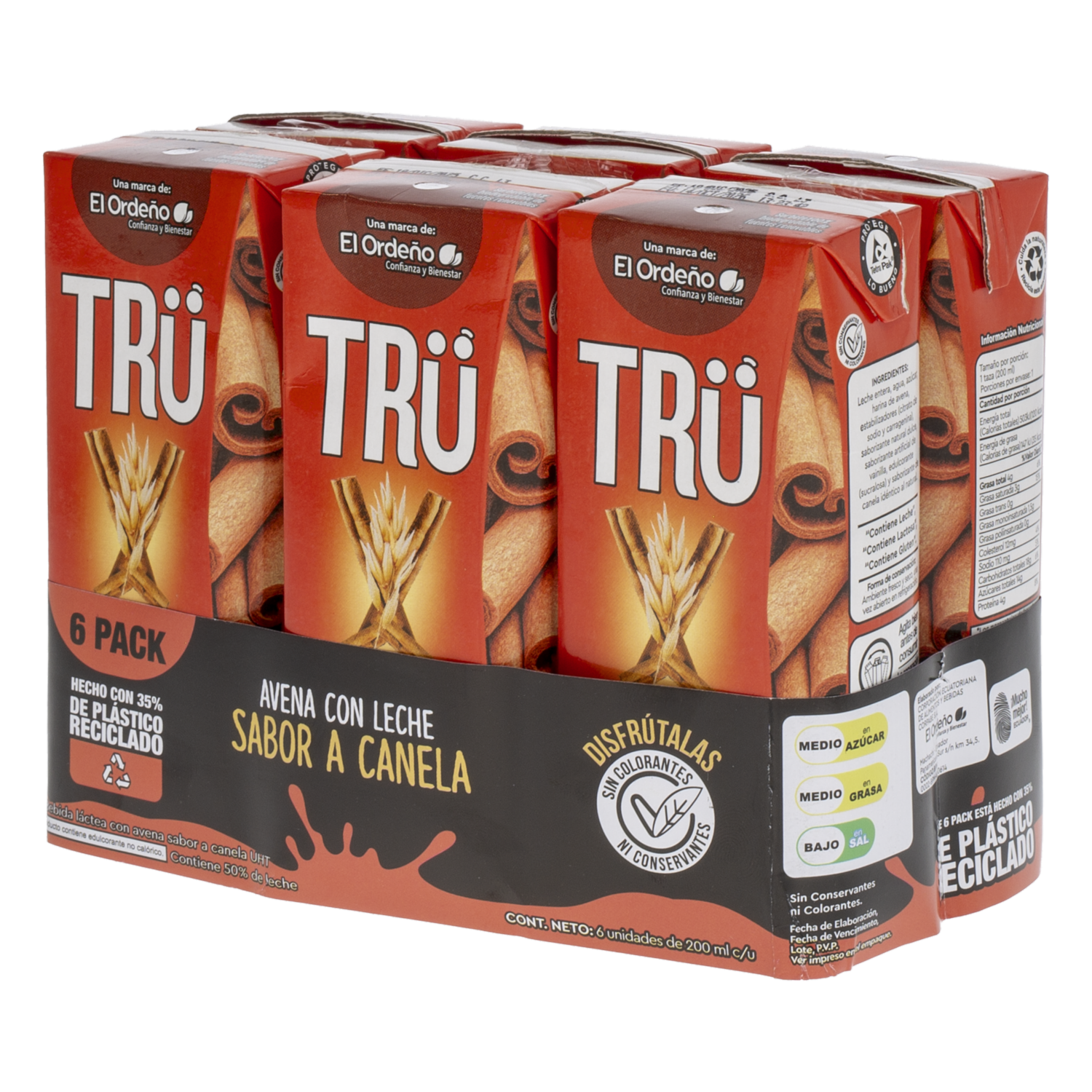 Bebida De Avena Láctea Con Avena Sabor A Canela Uht TRÜ 6 X 200 Ml