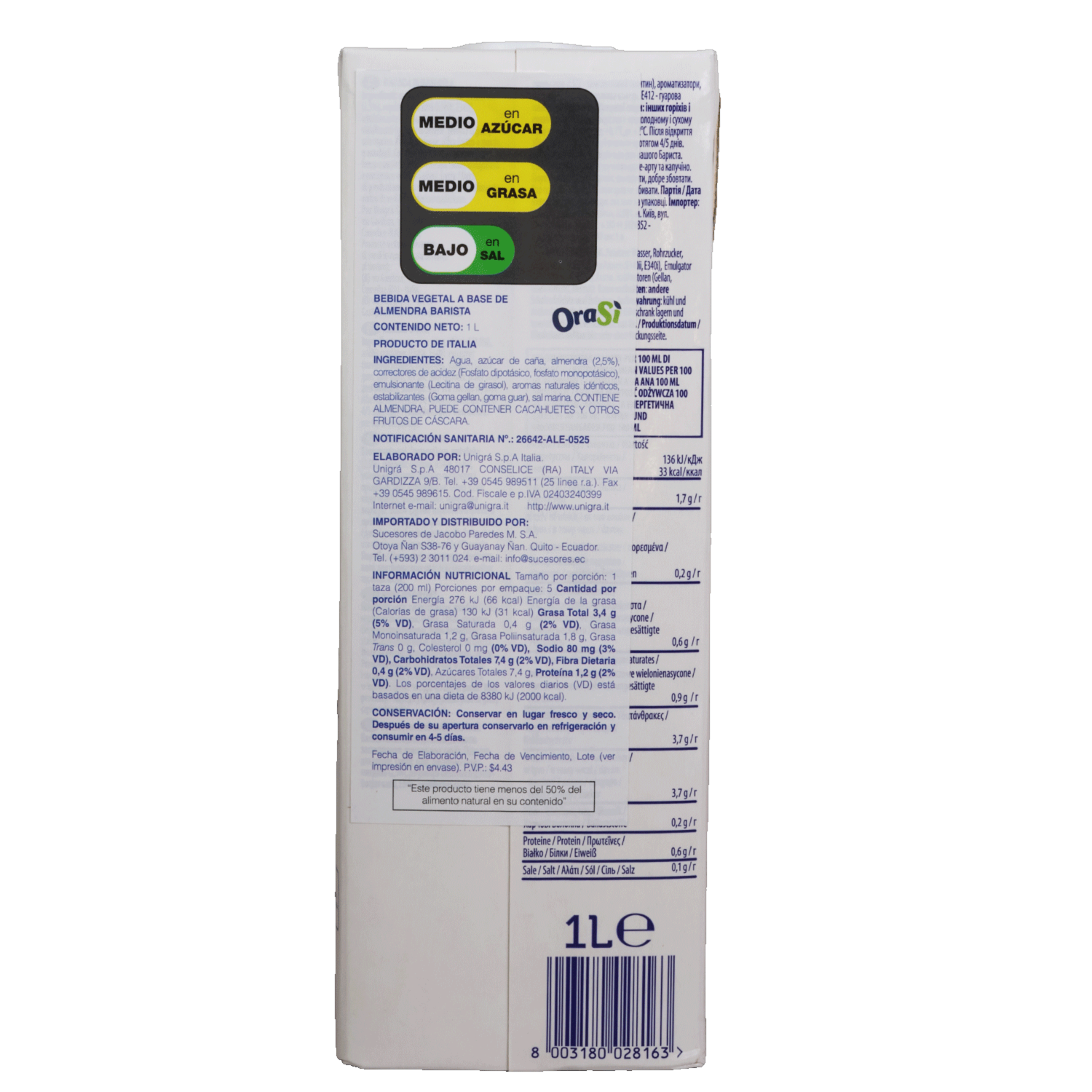 Bebida Vegetal Barista De Avellana ORASI 1000 Ml