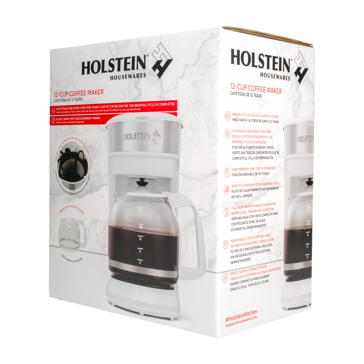 Cafetera Eléctrica Cromada Con Blanco HH-09101014W HOLSTEIN 12 Tazas