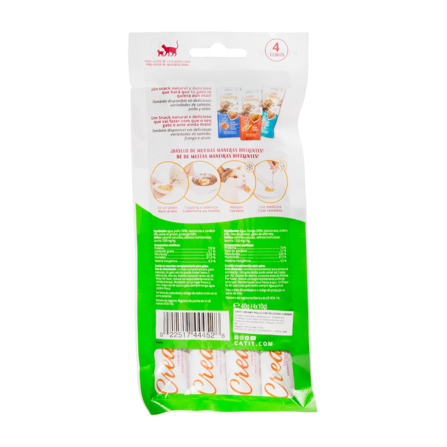 Alimento Para Gatos Húmedo Sabor Creamy Pollo Y Cordero CATIT 4X10 G
