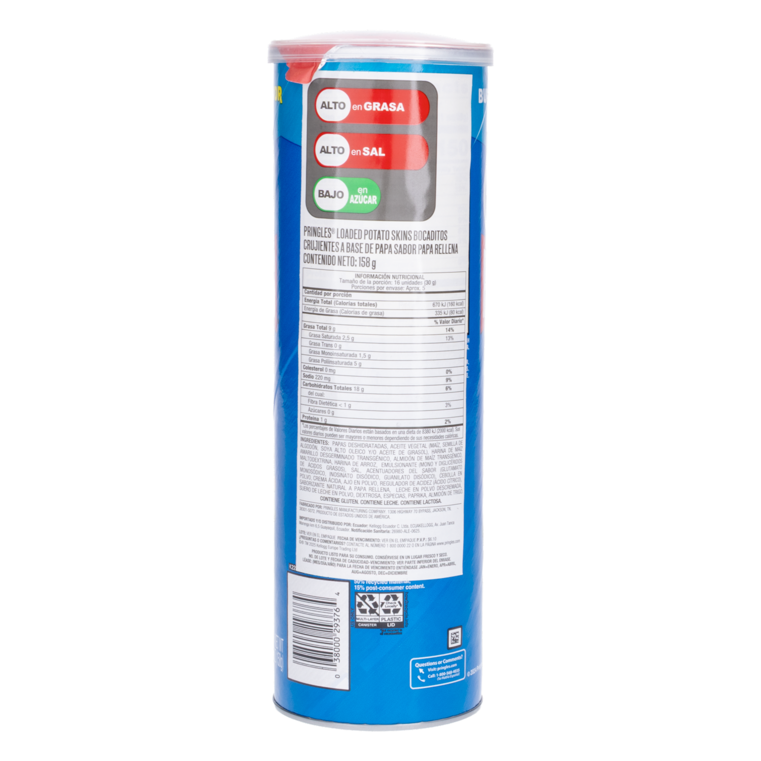 Papas Fritas Loaded Potato Skins Sabor Natural PRINGLES 158 G