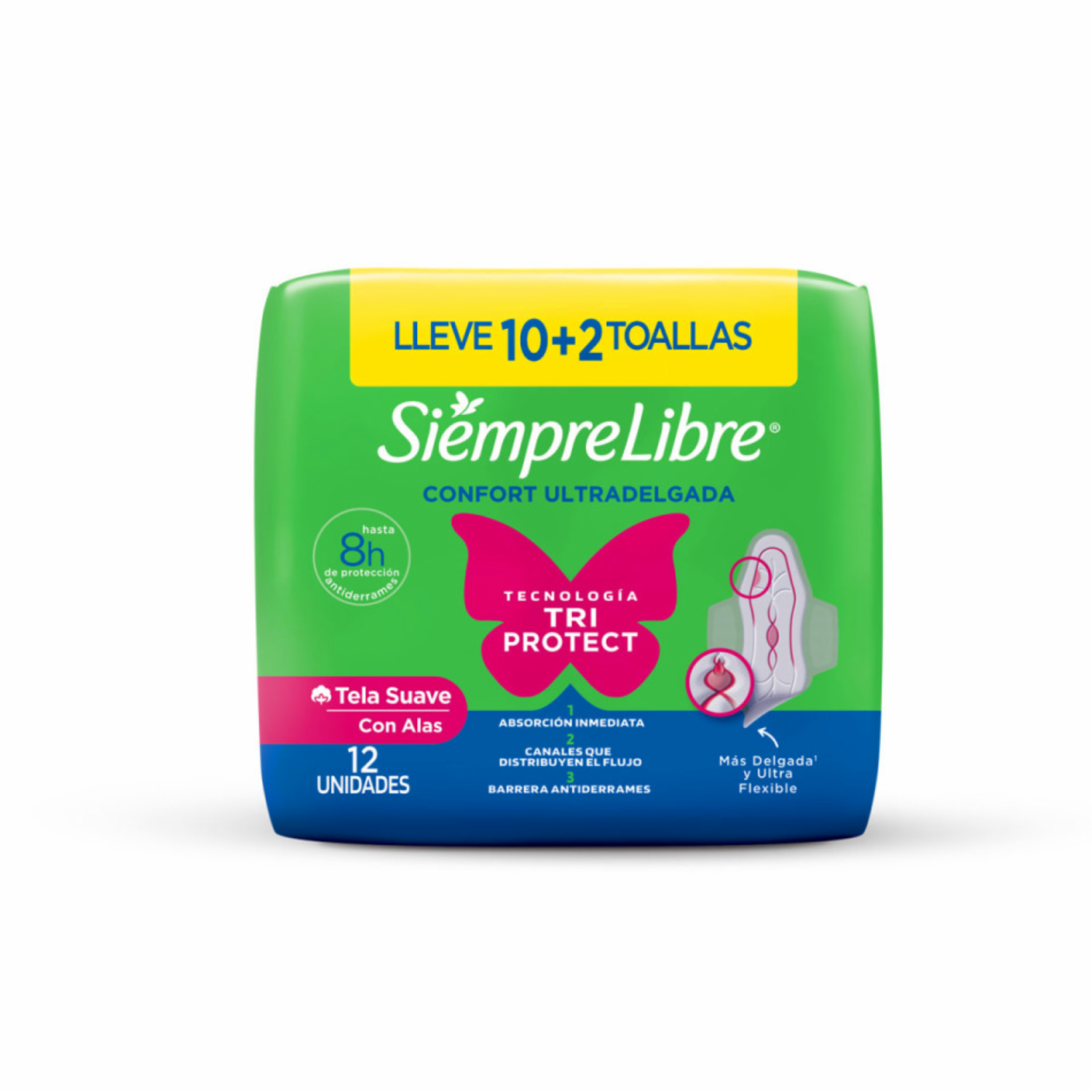 Toallas Sanitarias Adapt Plus Ultradelgada SIEMPRE LIBRE X 12 Uds