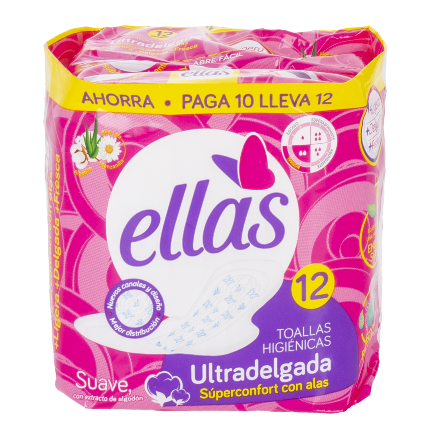 Toallas Hiegiénicas Ultradelgada Súperconfort Con Alas ELLAS X 12 Uds