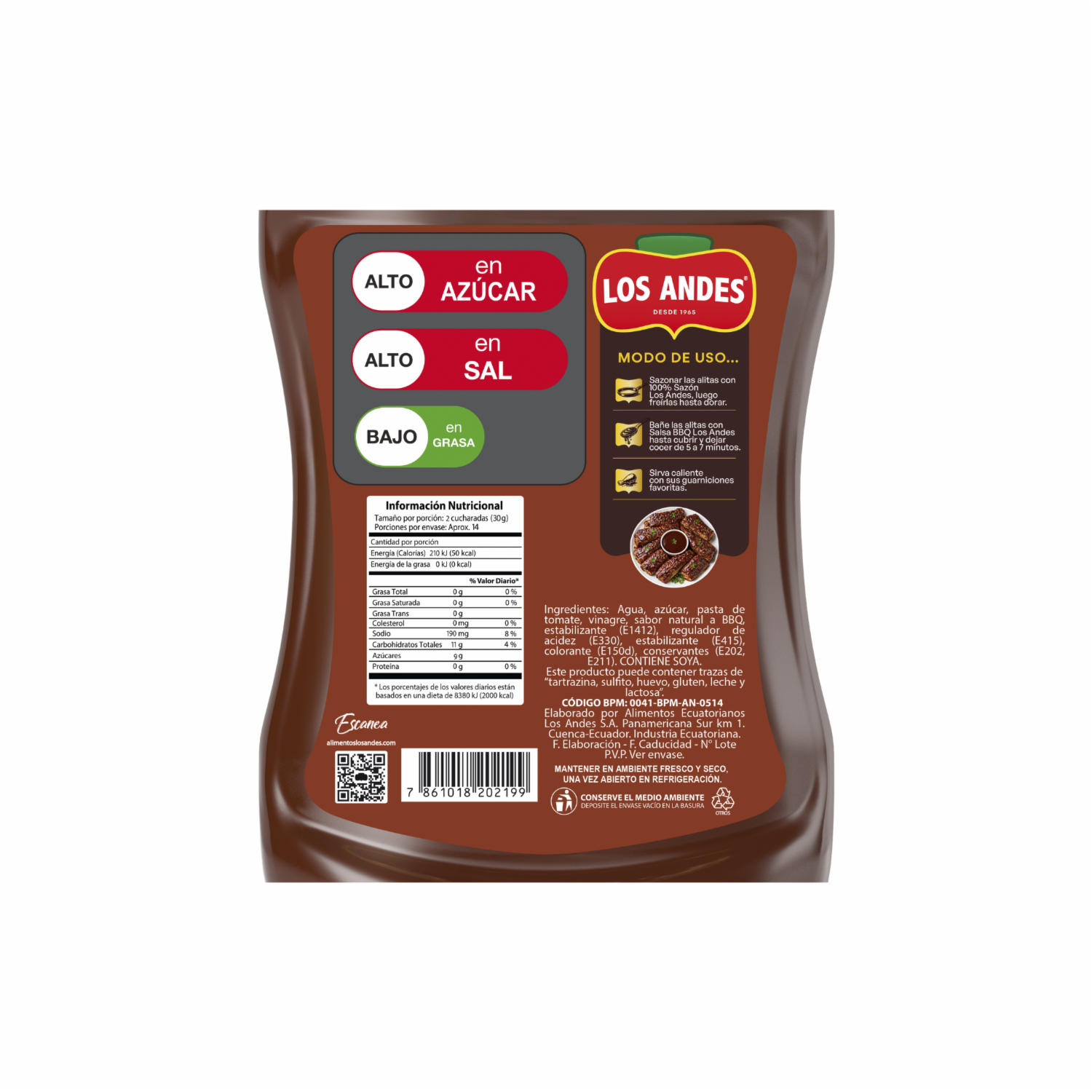 Salsa Bbq Receta Original LOS ANDES Squeeze 405 G
