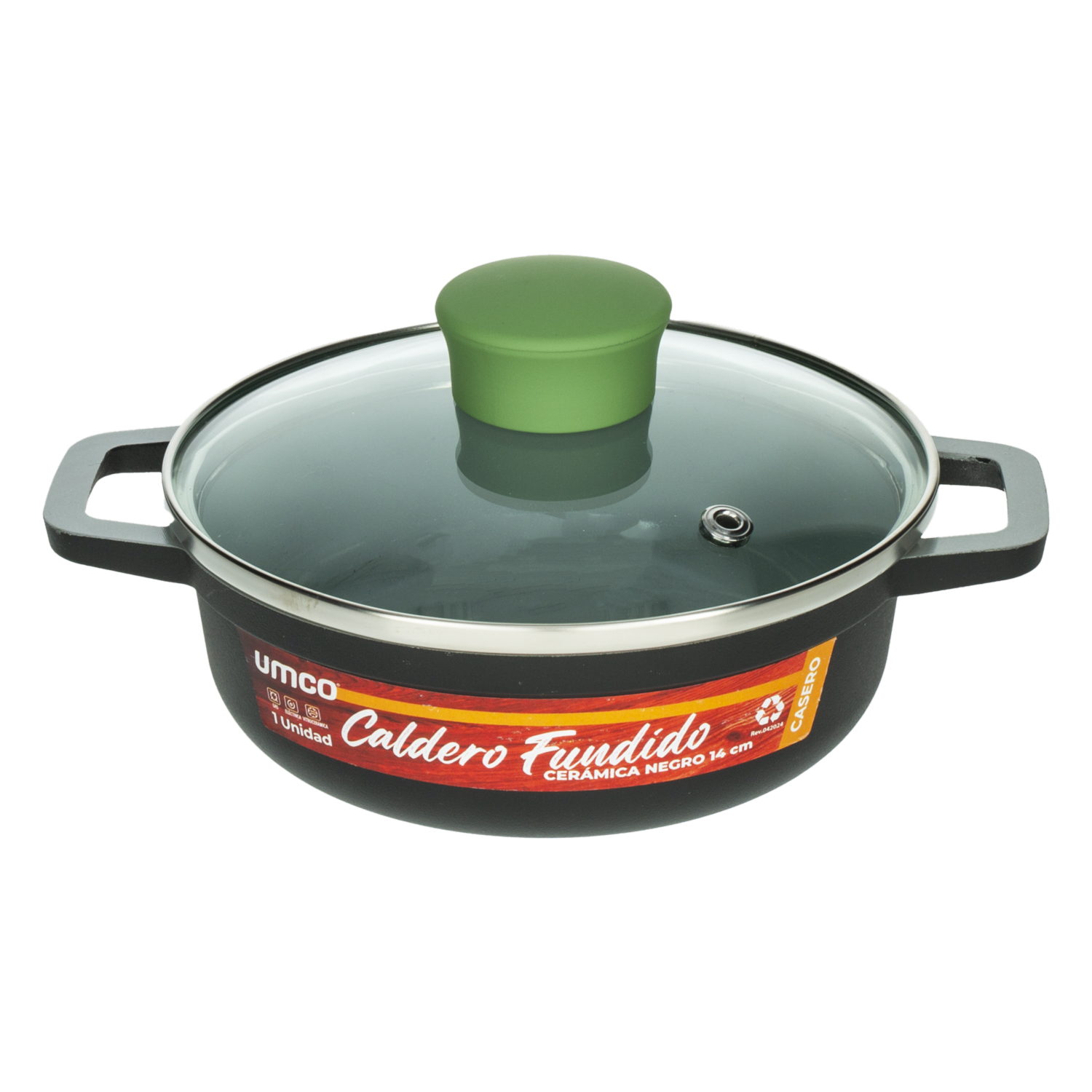 Olla Caldero Fundido Cerámica Tapa De Vidrio UMCO